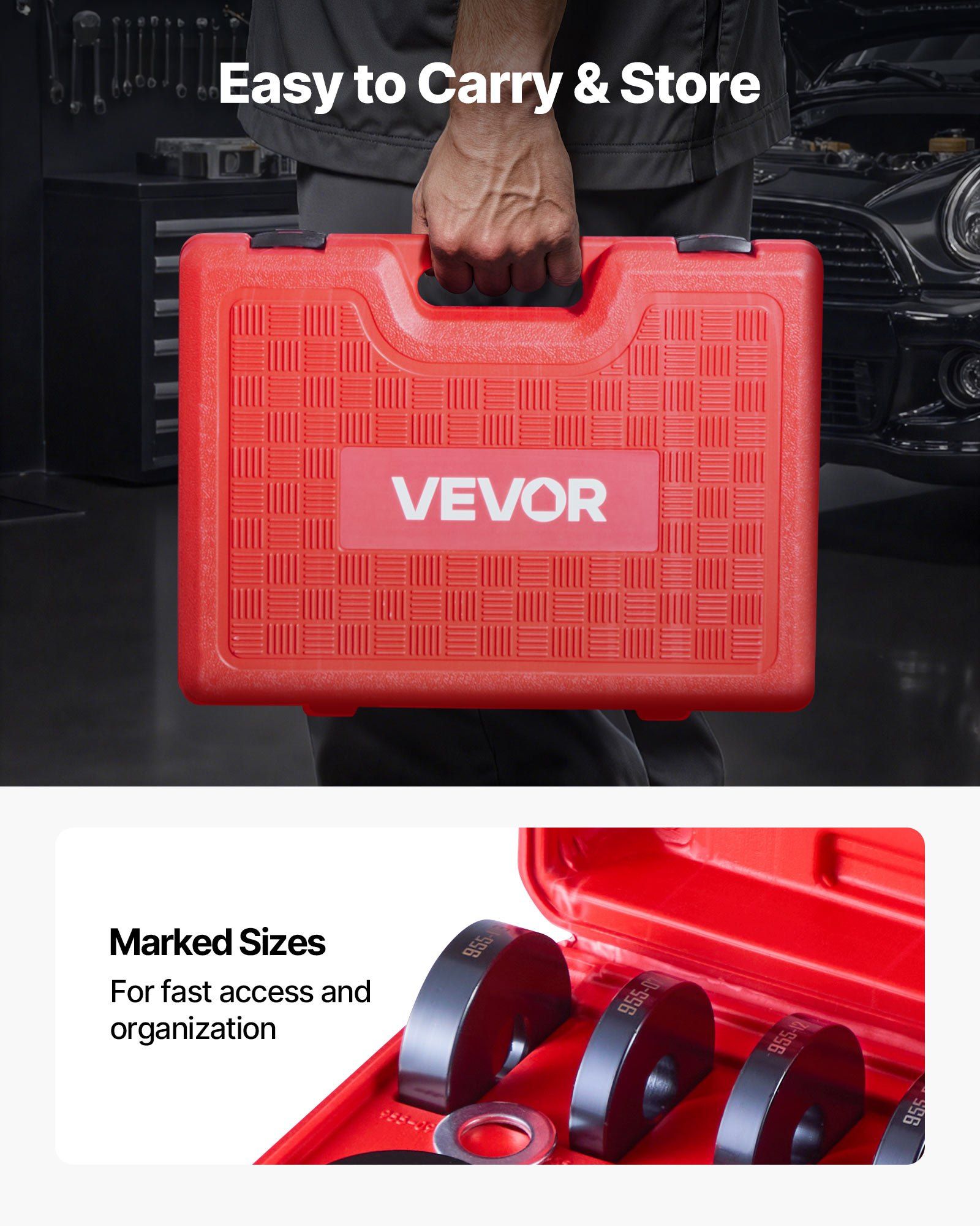 Bearing Press Kit, 10+24 Pcs, 2 in 1 Ball Joint Press & Wheel Bearing Puller Kit, Race and Seal Driver Set with 13 Bushings, C-Frame and Sleeves, Heavy Duty Removal Installation Set with Case - Image 6