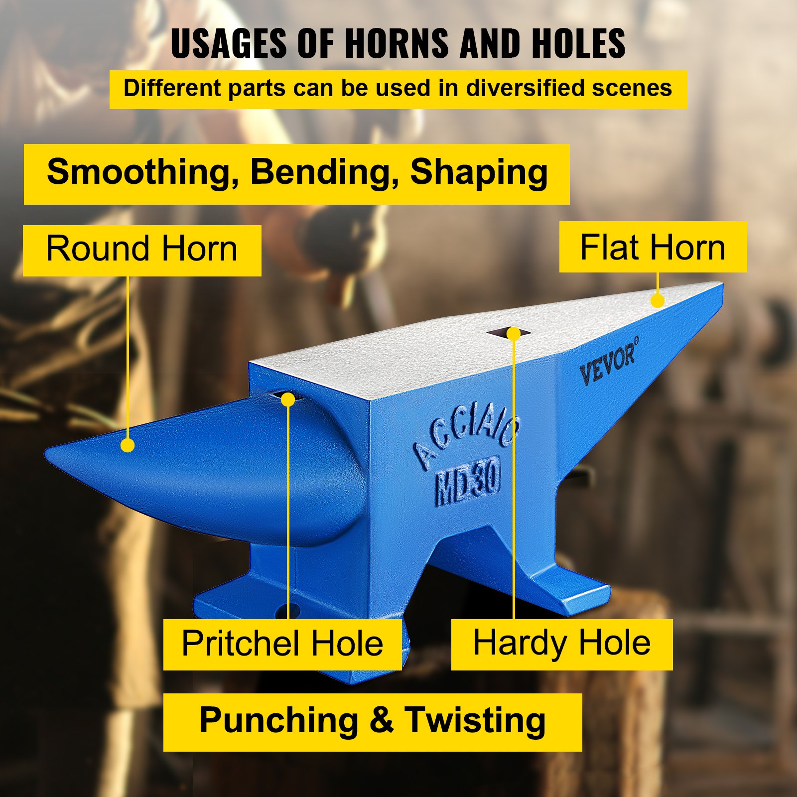 Pro Horn Anvil , 30KG/66.1LBS Weight Steel Anvil Blacksmith Blacksmith Anvil, Portable Rugged Cast Iron Anvil Blacksmith Anvil Stable Workbench Blacksmith Forge Anvil Tool - Image 4