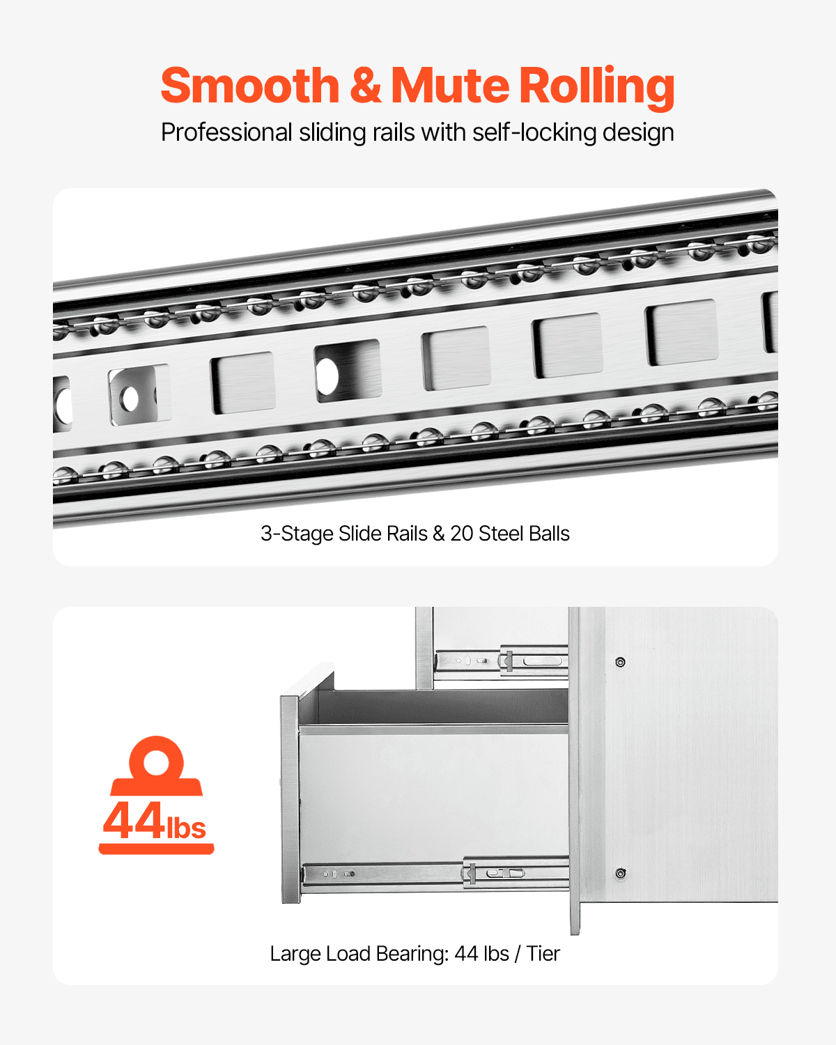 Flush triple access drawer raised style height triple drawer, 76 x 43 cm,stainless steel - Image 5