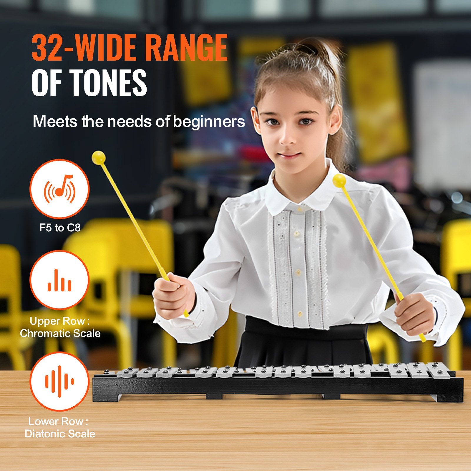 32 Note Glockenspiel Xylophone Bell Kit, Percussion Instrument with Mallets, Drum Sticks and Carrying Bag, Professional Glockenspiel Xylophone Percussion Instrument Set for Adults & Students - Image 3