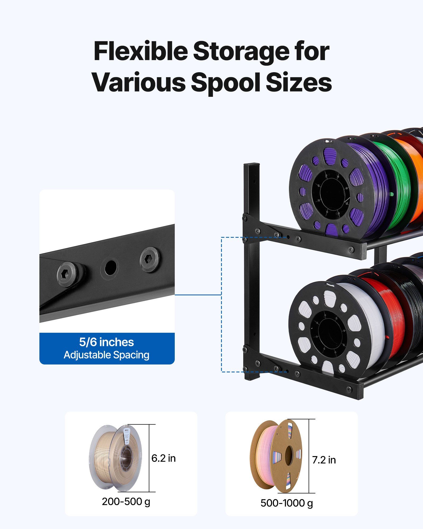 Wall Mount Printer Filament Storage Rack, 2-Tier Wall Bracket Storage Shelf, Rolling Filament Spool Holders Racks with Wheels, Filaments Organzied for 3D Printing Studio, Workshop (Shelf Only) - Image 4