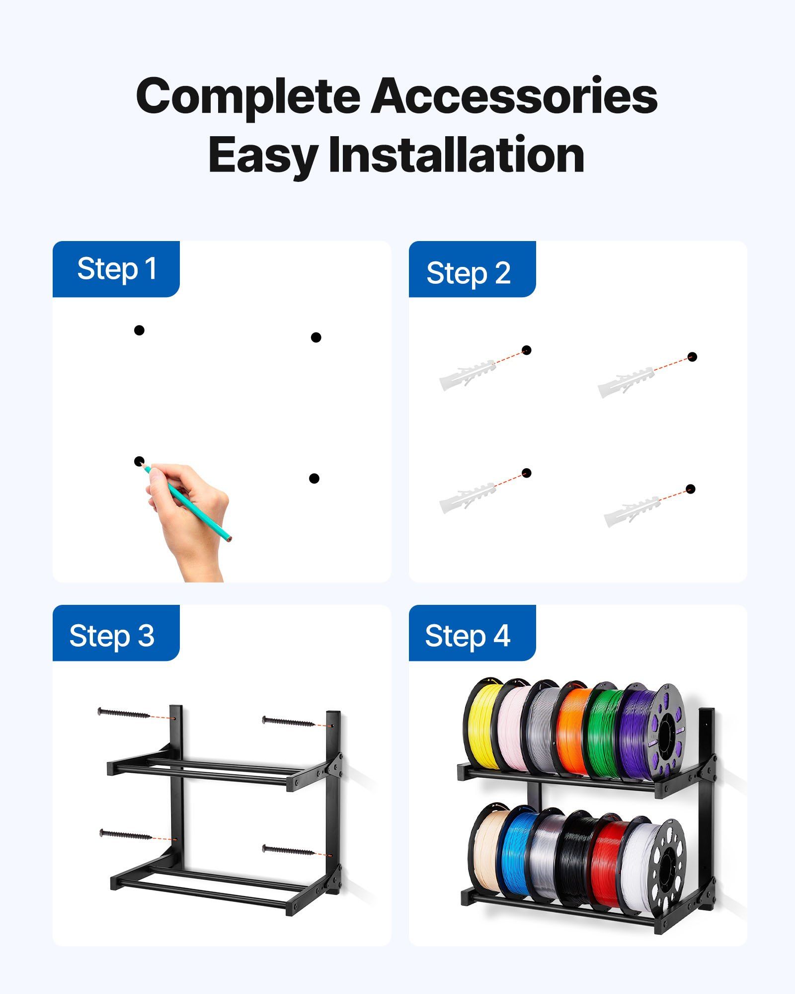 Wall Mount Printer Filament Storage Rack, 2-Tier Wall Bracket Storage Shelf, Rolling Filament Spool Holders Racks with Wheels, Filaments Organzied for 3D Printing Studio, Workshop (Shelf Only) - Image 5
