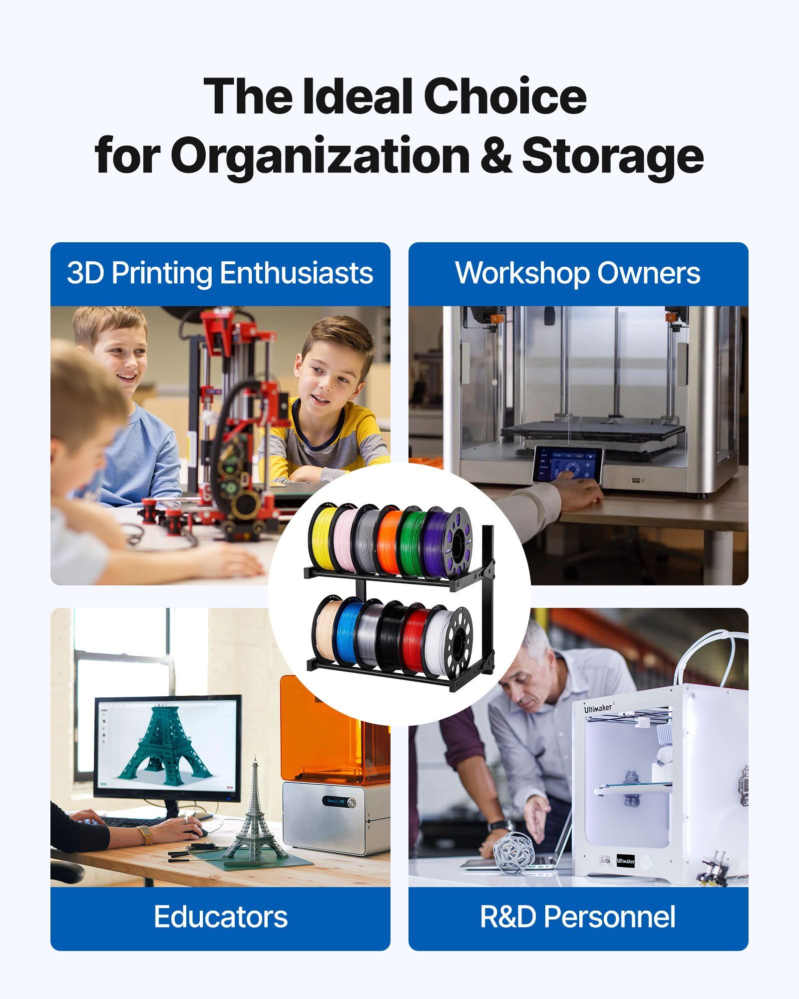 Wall Mount Printer Filament Storage Rack, 2-Tier Wall Bracket Storage Shelf, Rolling Filament Spool Holders Racks with Wheels, Filaments Organzied for 3D Printing Studio, Workshop (Shelf Only) - Image 6