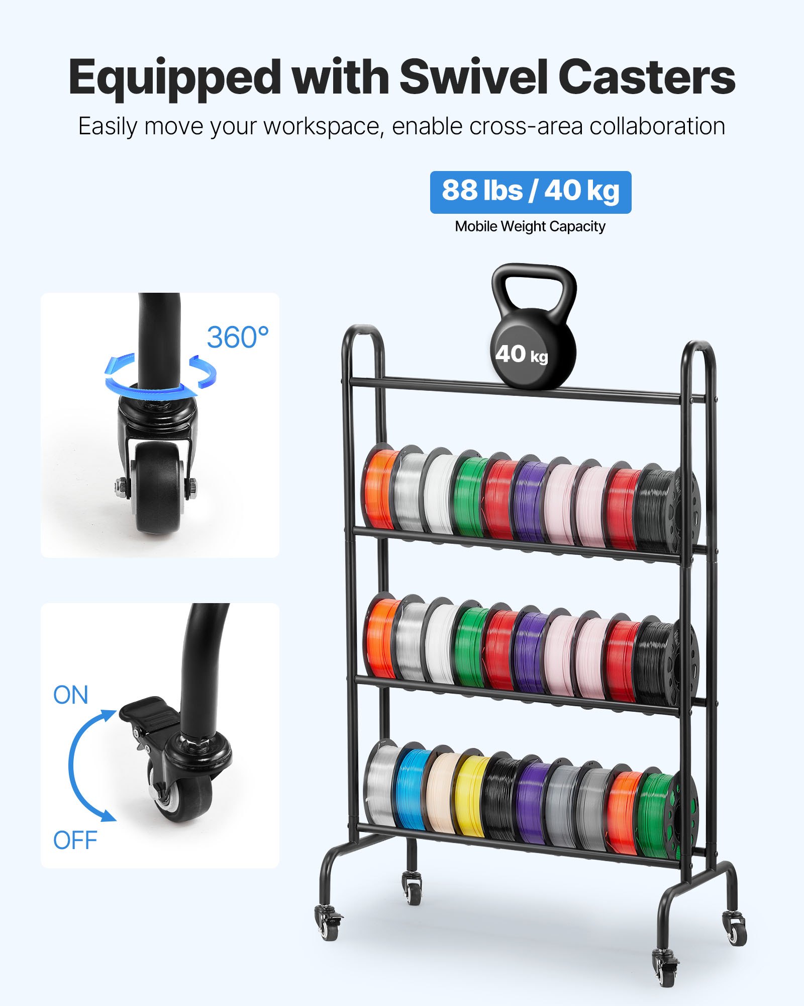 3D Printer Filament Storage Rack, 4 Tier Heavy Duty Storage Shelf, Rolling Filament Spool Holders Racks with Wheels, Filaments Organzied for 3D Printing Station, Office, Workshop (Shelf Only) - Image 3