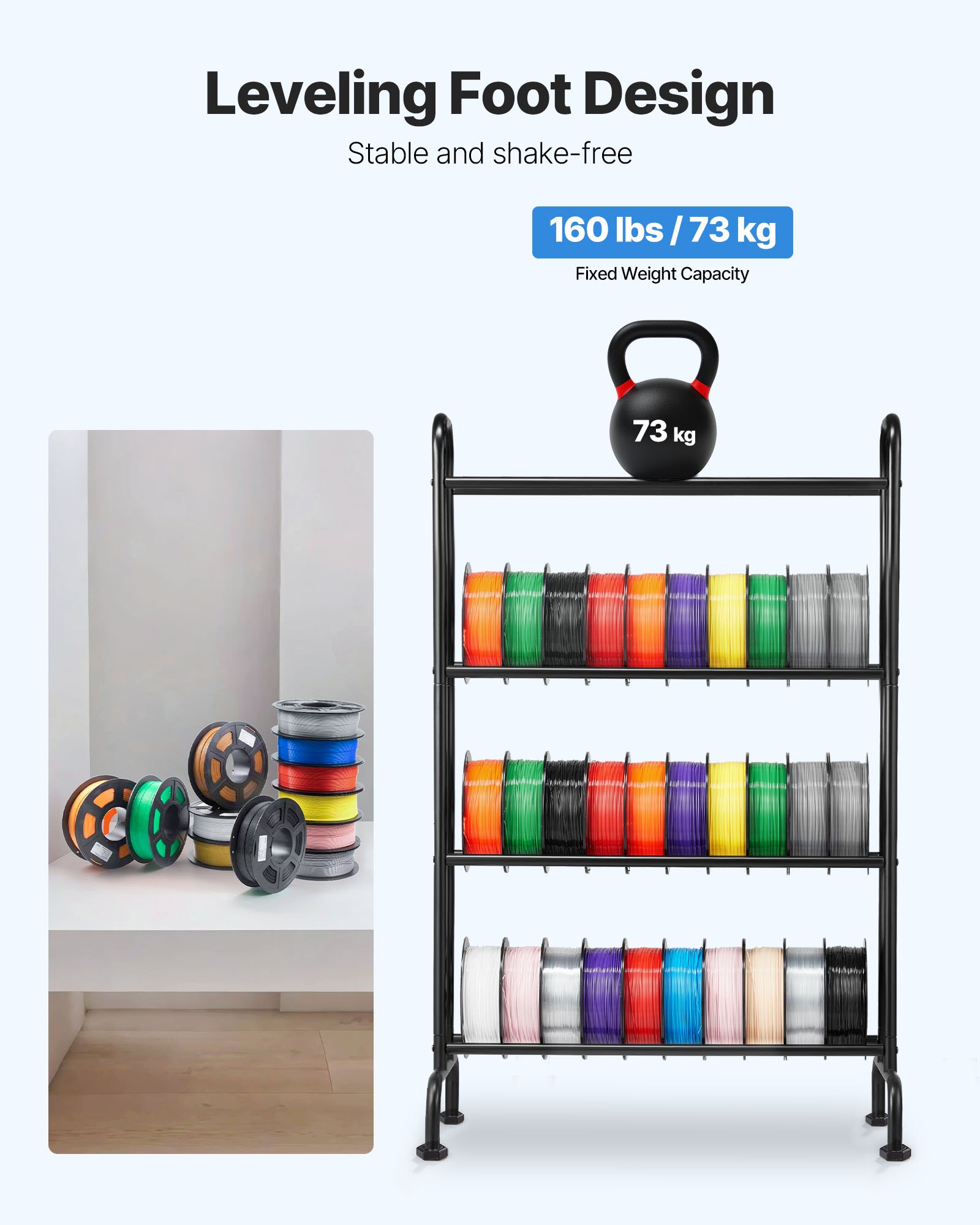 3D Printer Filament Storage Rack, 4 Tier Heavy Duty Storage Shelf, Rolling Filament Spool Holders Racks with Wheels, Filaments Organzied for 3D Printing Station, Office, Workshop (Shelf Only) - Image 4
