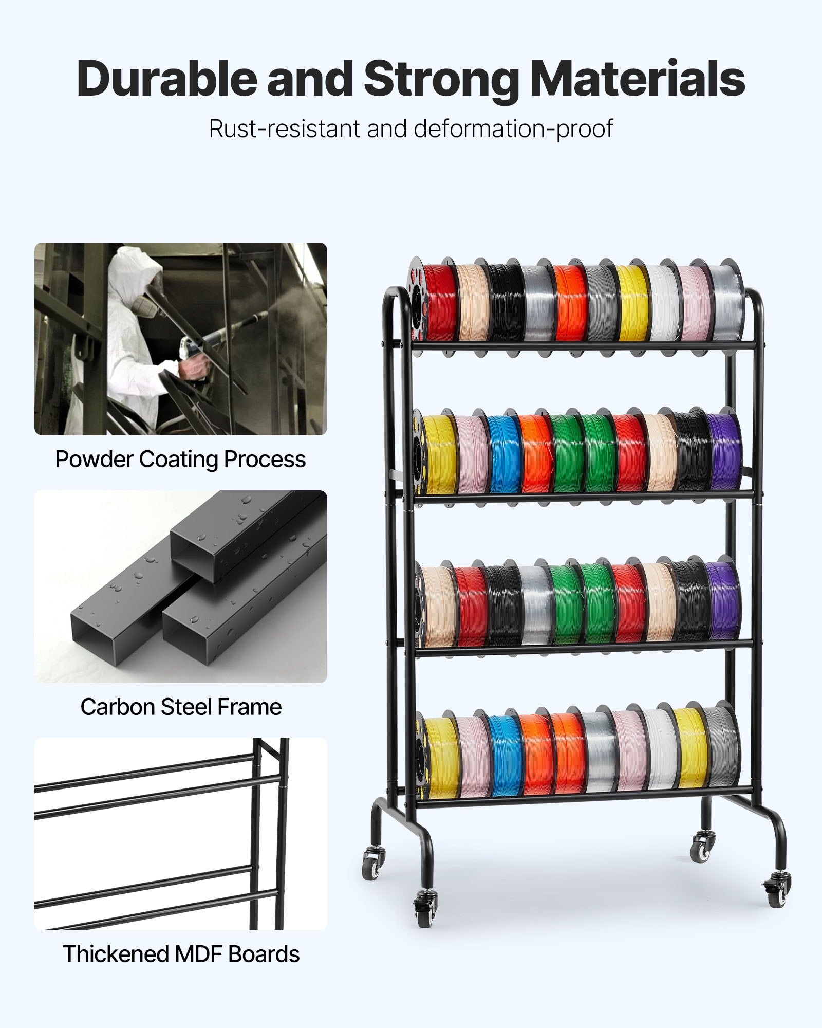 3D Printer Filament Storage Rack, 4 Tier Heavy Duty Storage Shelf, Rolling Filament Spool Holders Racks with Wheels, Filaments Organzied for 3D Printing Station, Office, Workshop (Shelf Only) - Image 5
