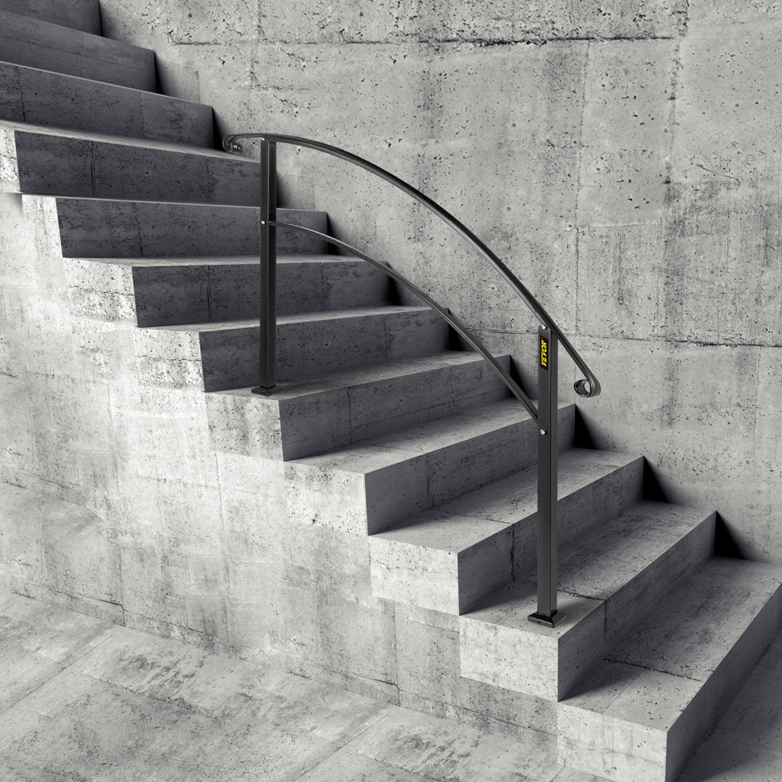 4-Step Handrail Fits 1 or 4 Steps Matte Black Stair Rail Wrought Iron Handrail with Installation Kit Hand Rails for Outdoor Steps - Image 8