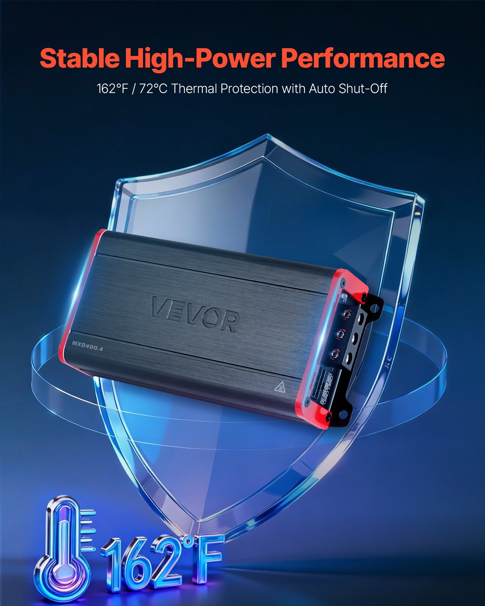 Car Audio Amplifier, 4-Channel Bridgeable Car Amplifier, Multichannel Class D Stereo Amp, Max. 4 x 272W at 4 Ohms / 4 x 400W at 2 Ohms, High Output, for SUVs, Pickups, and Off-Road Vehicles - Image 4