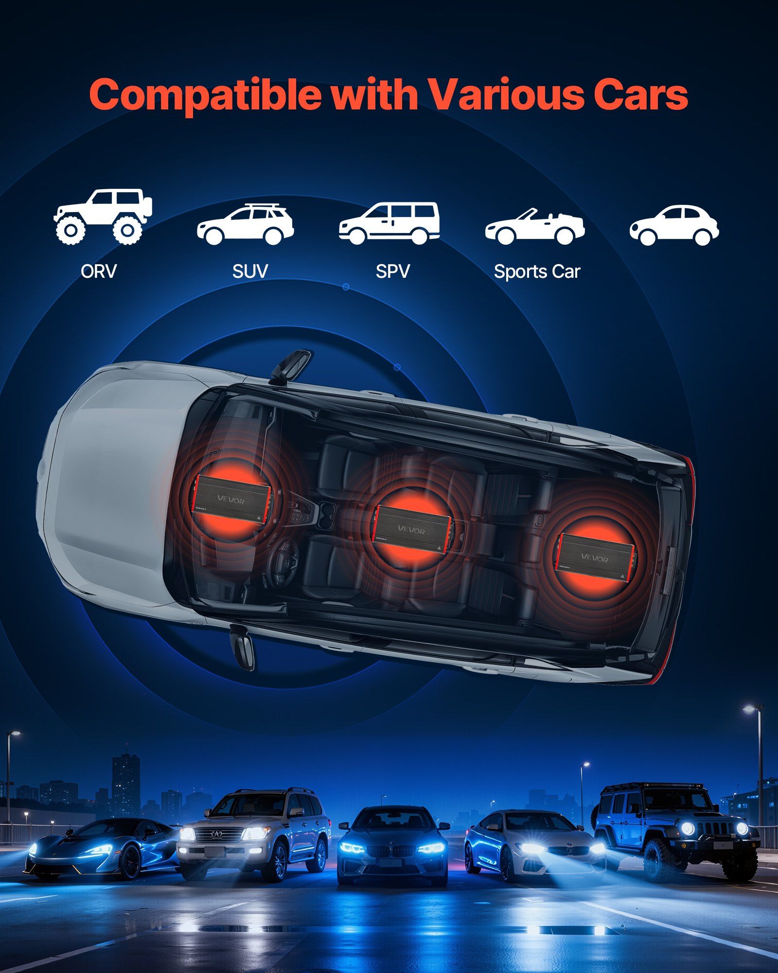 Car Audio Amplifier, 4-Channel Bridgeable Car Amplifier, Multichannel Class D Stereo Amp, Max. 4 x 272W at 4 Ohms / 4 x 400W at 2 Ohms, High Output, for SUVs, Pickups, and Off-Road Vehicles - Image 6