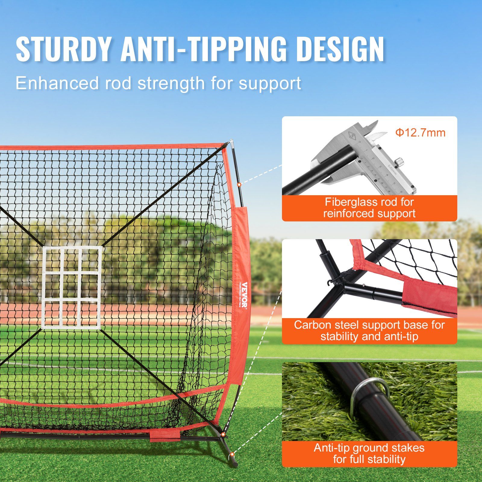 5x5 Baseball Softball Practice Net, Portable Baseball Training Net for Hitting Batting Catching Pitching, Backstop Baseball Equipment with Bow Frame, Carry Bag, Strike Zone, Ball, Batting Tee - Image 3