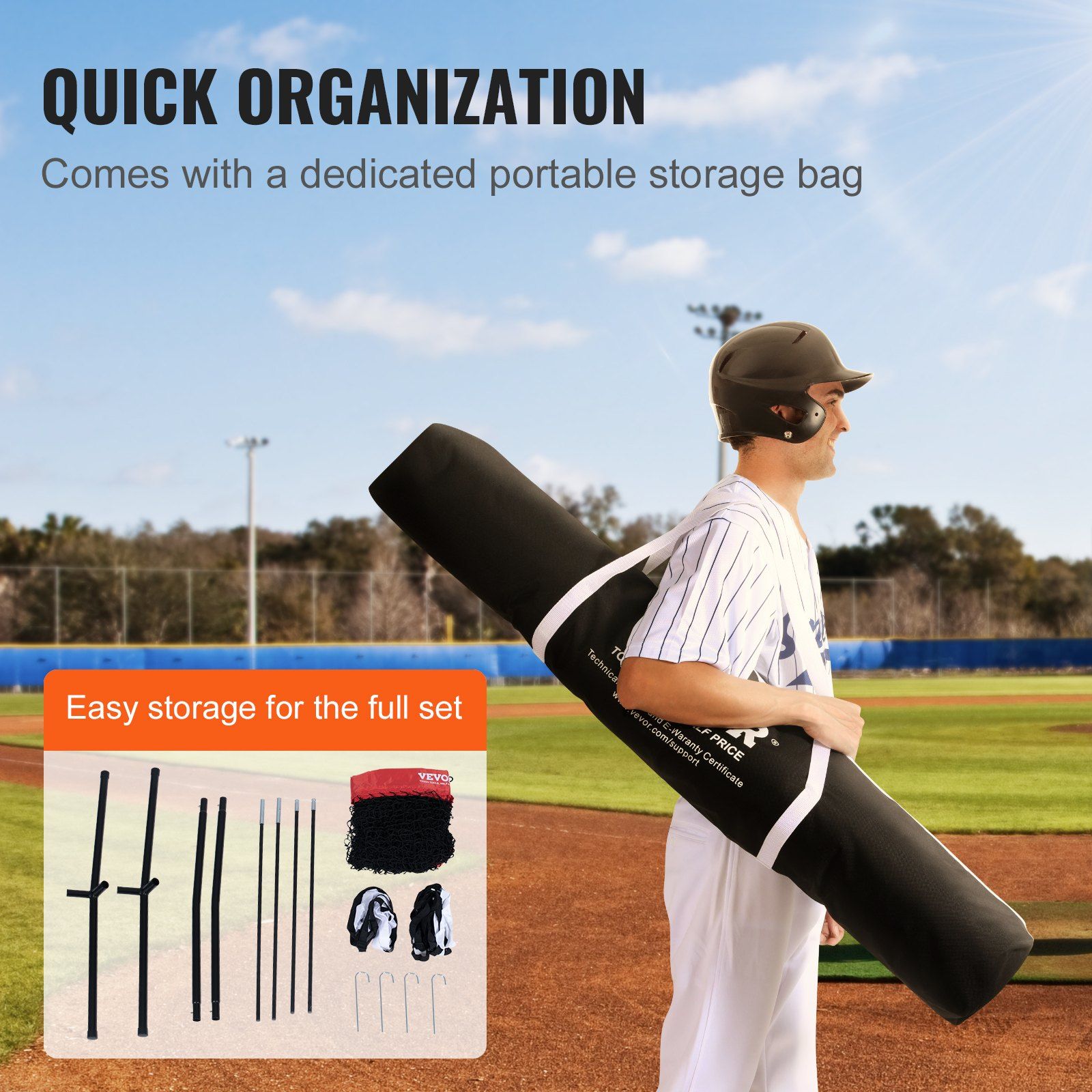 5x5 Baseball Softball Practice Net, Portable Baseball Training Net for Hitting Batting Catching Pitching, Backstop Baseball Equipment with Bow Frame, Carry Bag, Strike Zone, Ball, Batting Tee - Image 6