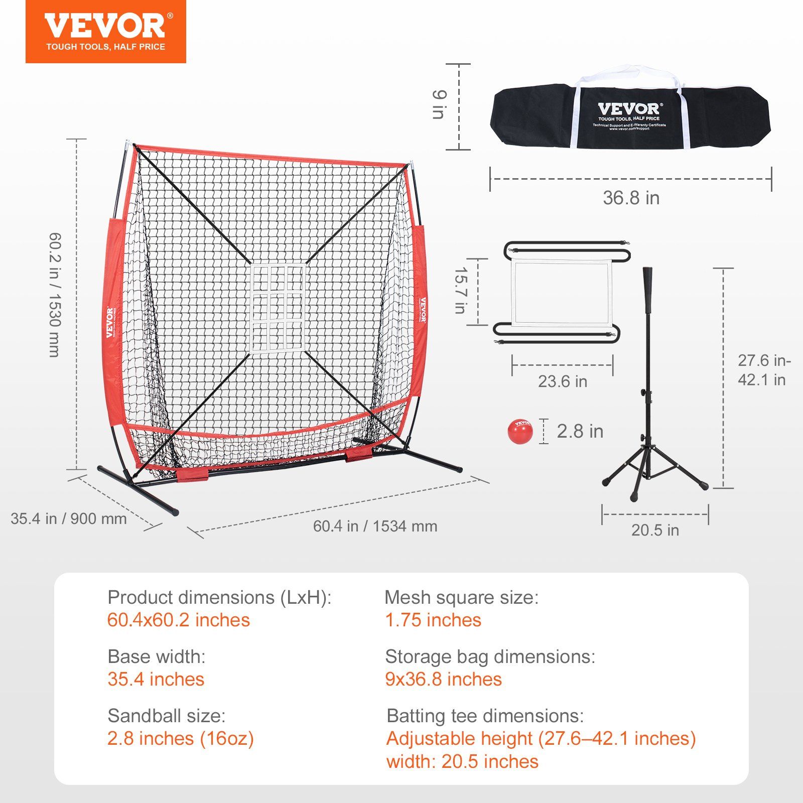 5x5 Baseball Softball Practice Net, Portable Baseball Training Net for Hitting Batting Catching Pitching, Backstop Baseball Equipment with Bow Frame, Carry Bag, Strike Zone, Ball, Batting Tee - Image 7