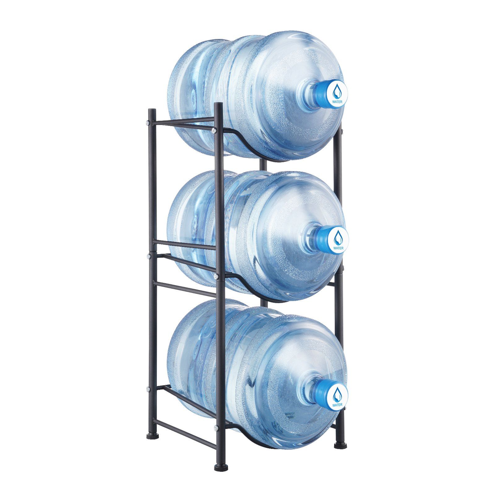 3 Tiers Water Jug Holder, 5 Gallon Water Bottle Holder, Single Row Water Bottle Rack for 3 Bottles, Heavy Duty Water Jug Rack for Kitchen, Office, Living Room, Black - Image 1