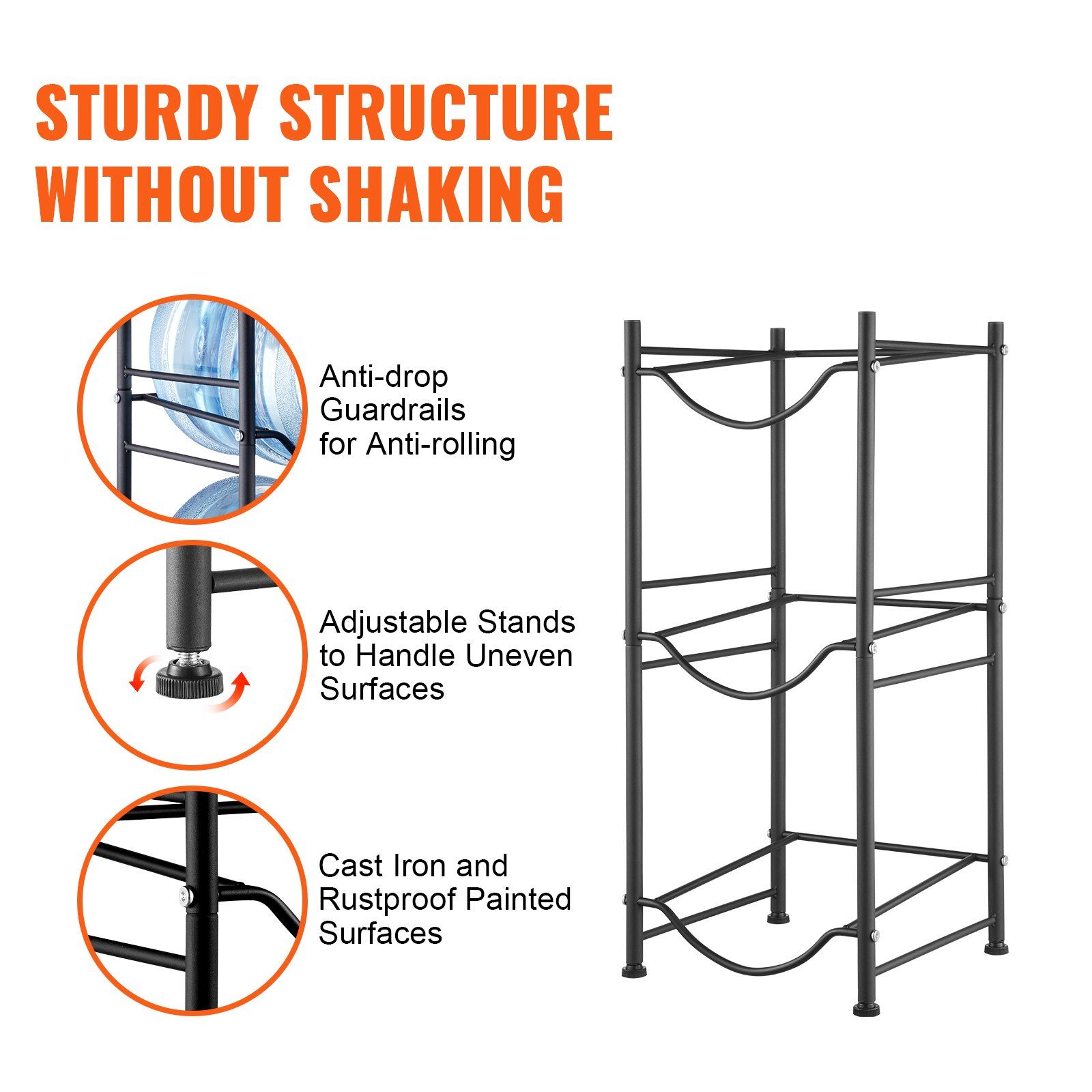 3 Tiers Water Jug Holder, 5 Gallon Water Bottle Holder, Single Row Water Bottle Rack for 3 Bottles, Heavy Duty Water Jug Rack for Kitchen, Office, Living Room, Black - Image 5