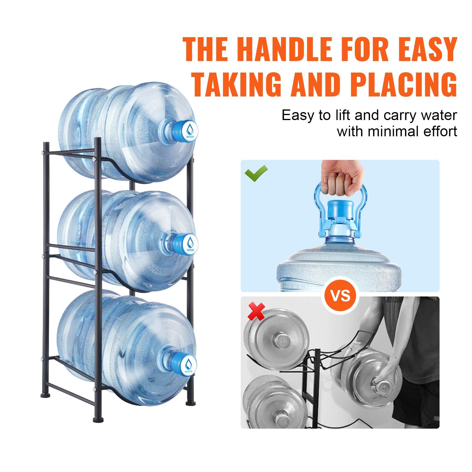 3 Tiers Water Jug Holder, 5 Gallon Water Bottle Holder, Single Row Water Bottle Rack for 3 Bottles, Heavy Duty Water Jug Rack for Kitchen, Office, Living Room, Black - Image 6