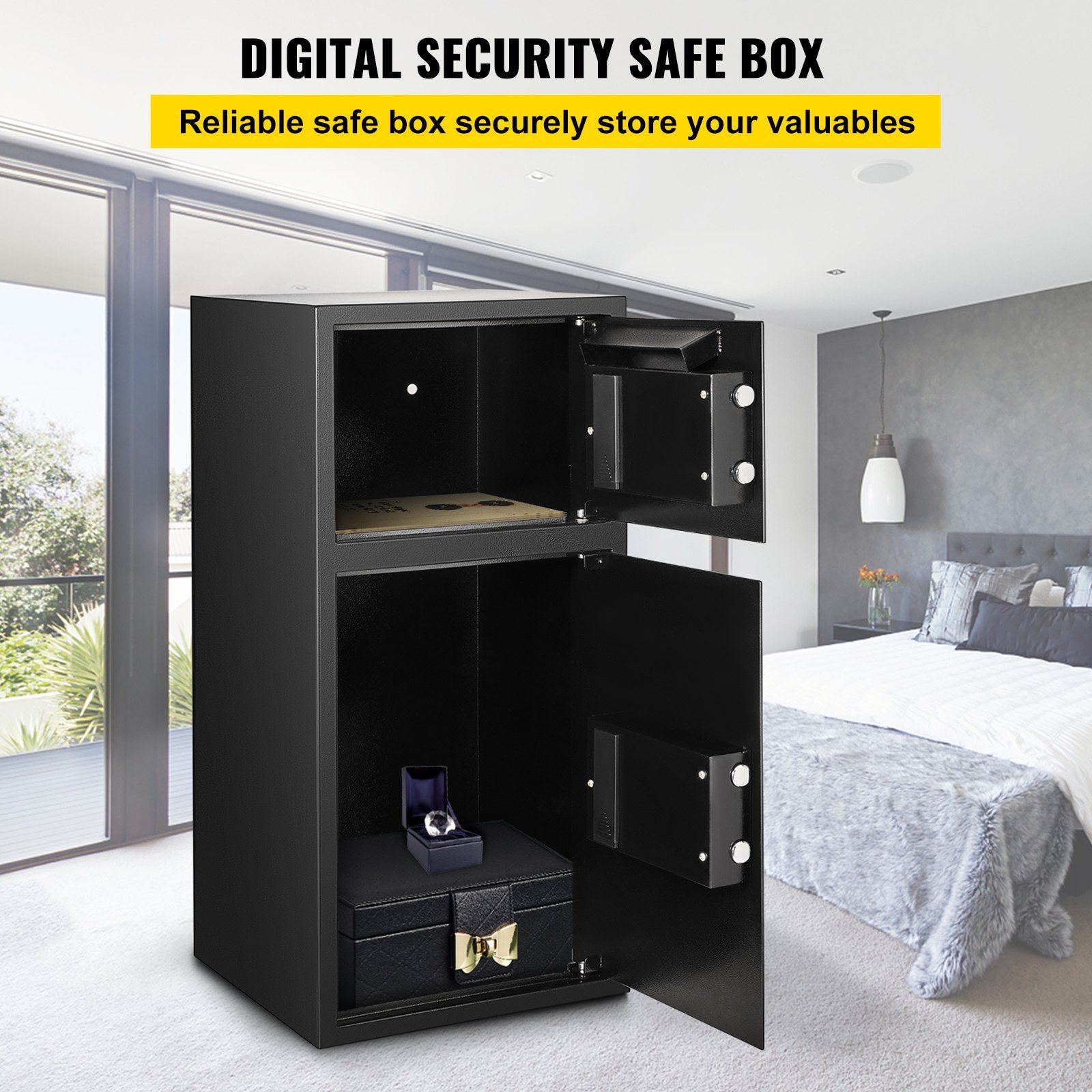 Large Double Door Security Safe Box 2.6 Cubic Feet Steel Safe Box Strong Box with Digital Lock for Money Gun Jewelry Black - Image 2