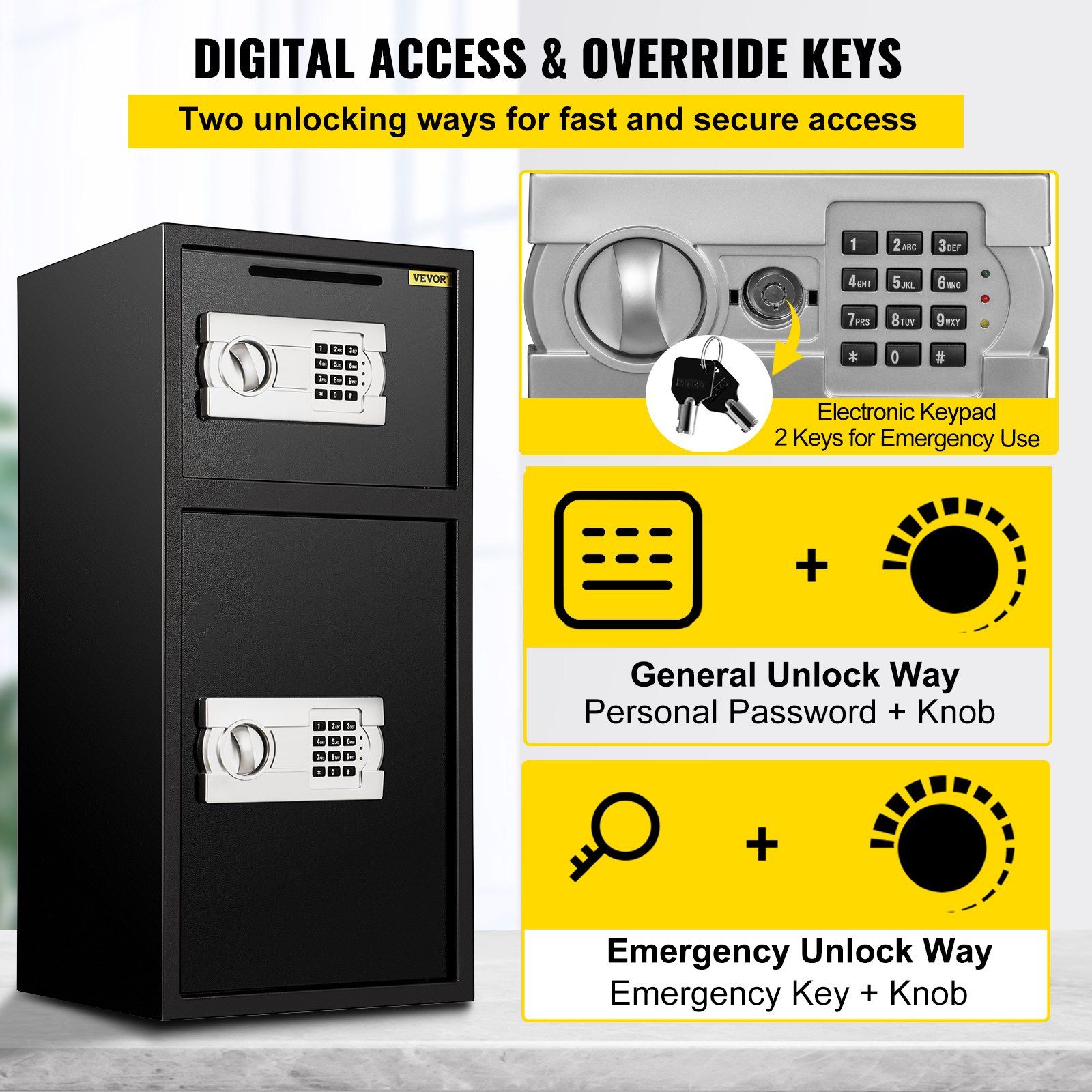 Large Double Door Security Safe Box 2.6 Cubic Feet Steel Safe Box Strong Box with Digital Lock for Money Gun Jewelry Black - Image 4