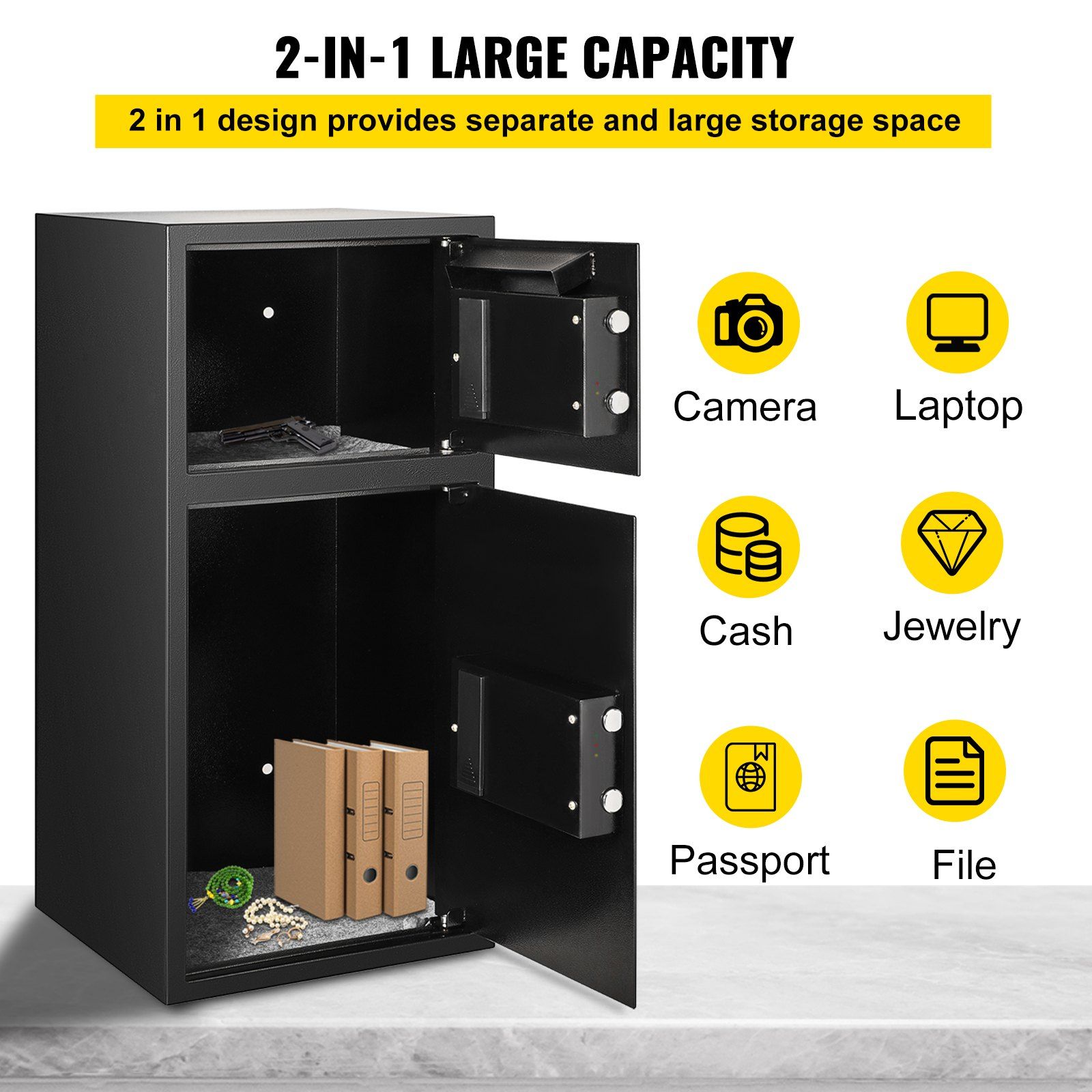 Large Double Door Security Safe Box 2.6 Cubic Feet Steel Safe Box Strong Box with Digital Lock for Money Gun Jewelry Black - Image 5