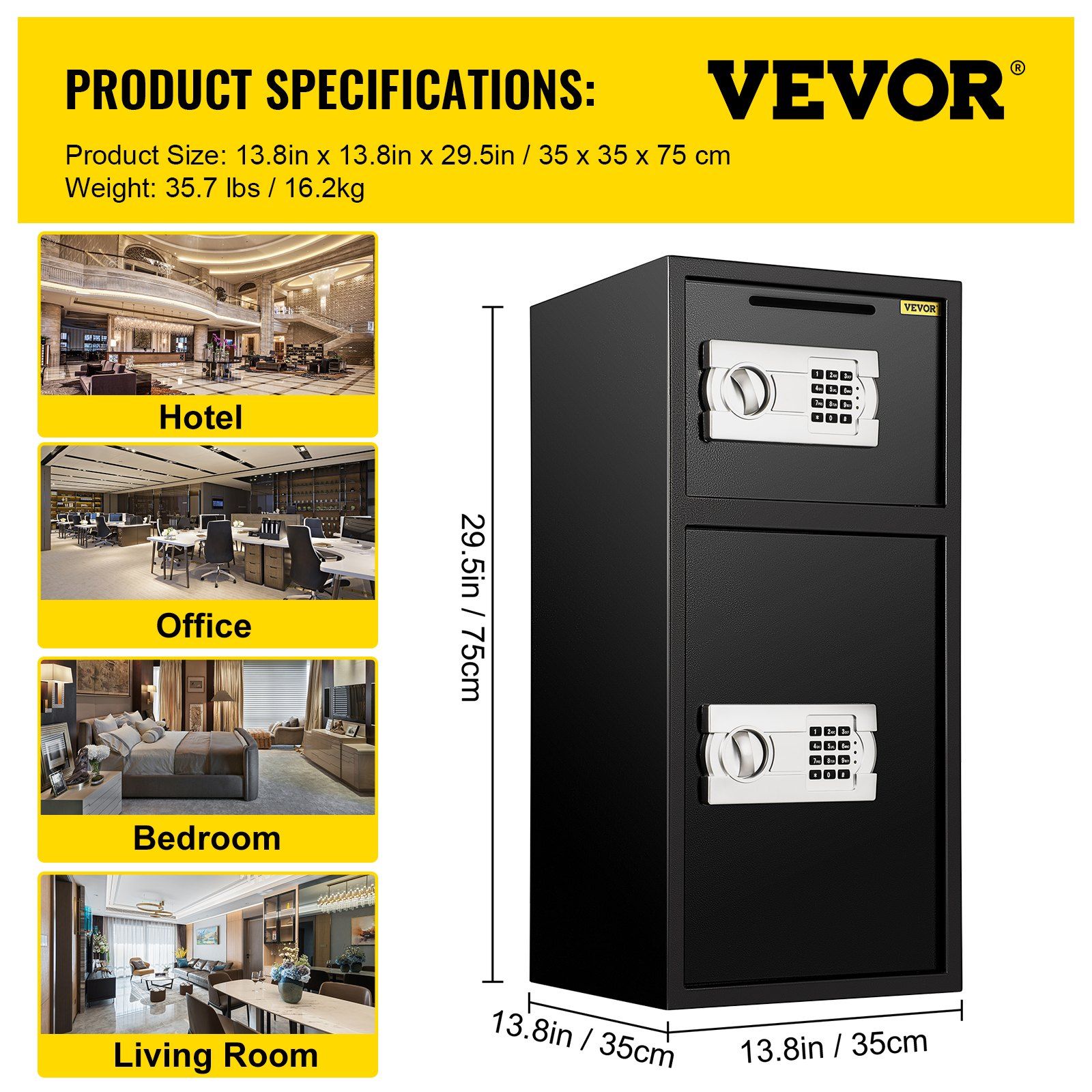 Large Double Door Security Safe Box 2.6 Cubic Feet Steel Safe Box Strong Box with Digital Lock for Money Gun Jewelry Black - Image 7