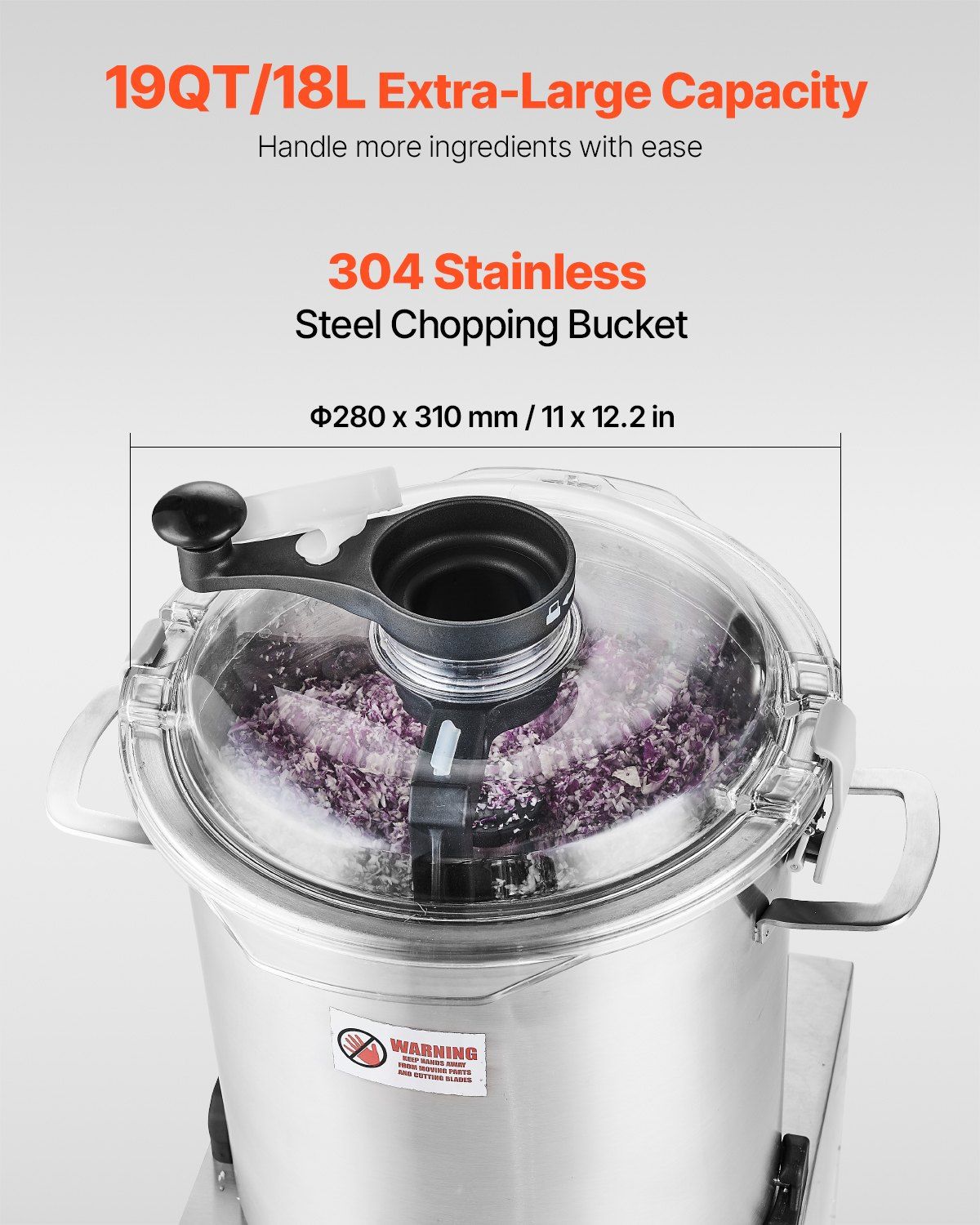 Food Processor & Vegetable Chopper, 18L Food-Grade Stainless Steel Food Processor Chopper with S-Curve Blade and Scraper, Ideal for Chopping Vegetables, Fruit, Grains, Nuts - Image 3