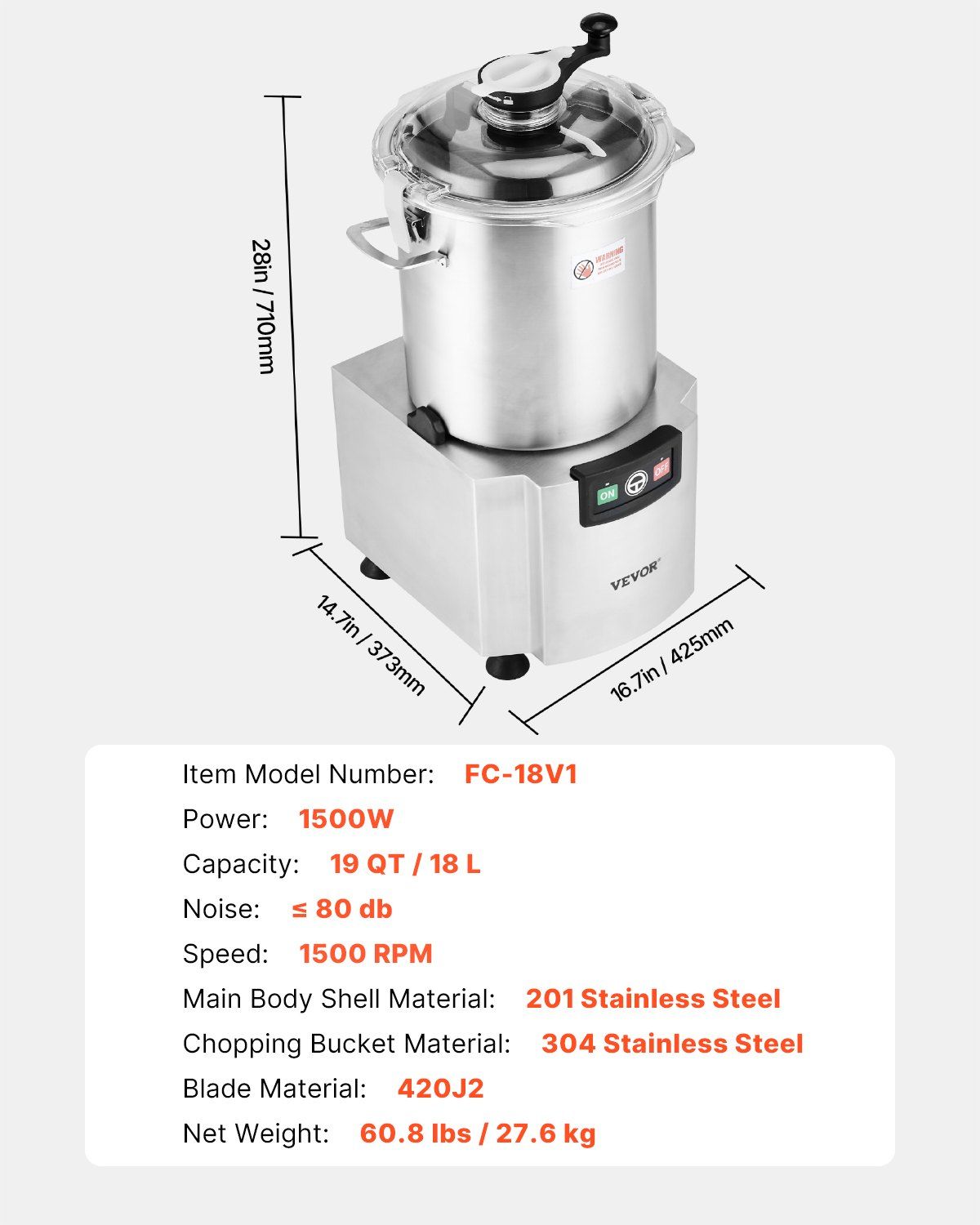 Food Processor & Vegetable Chopper, 18L Food-Grade Stainless Steel Food Processor Chopper with S-Curve Blade and Scraper, Ideal for Chopping Vegetables, Fruit, Grains, Nuts - Image 7