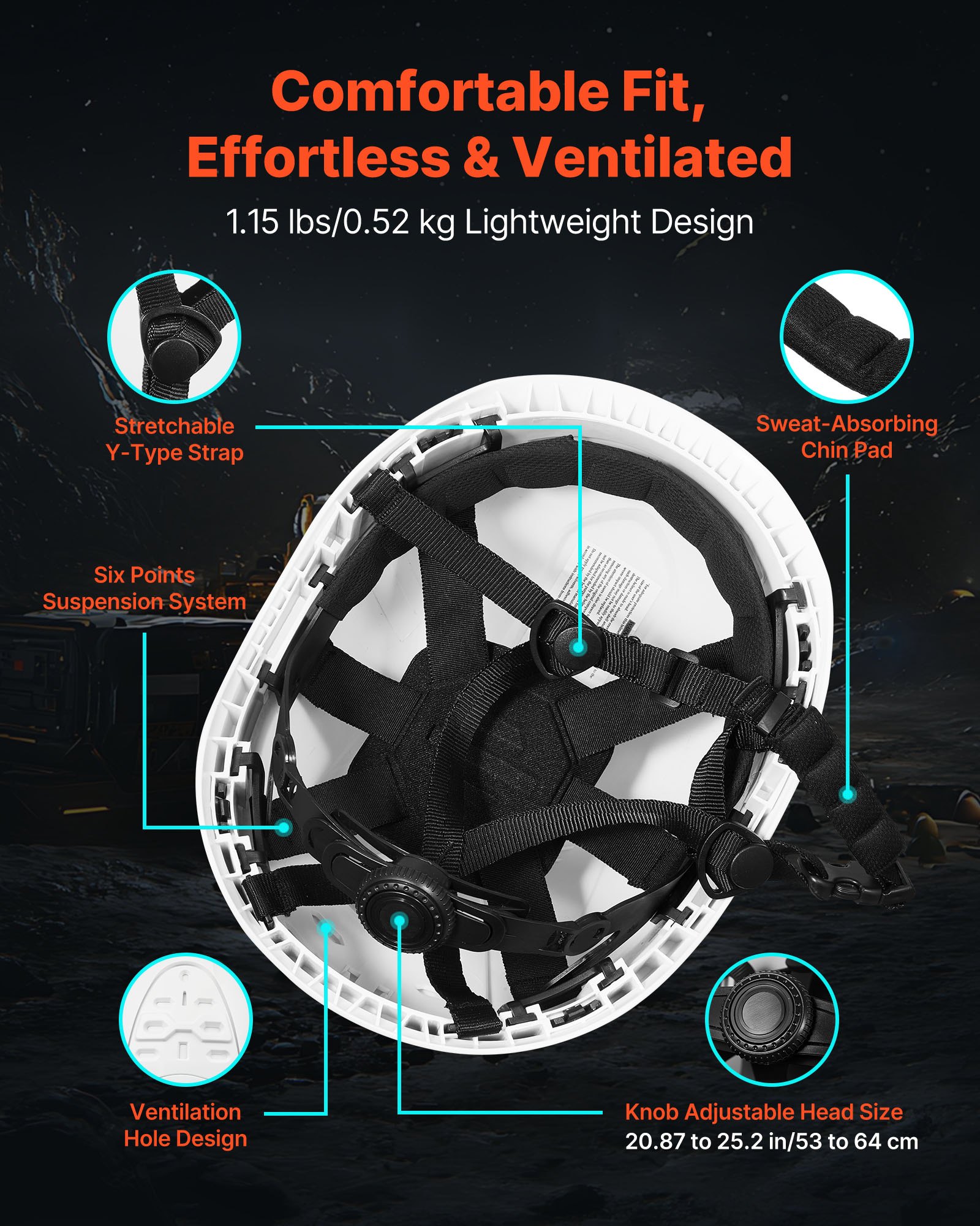 Safety Helmet, ANSI/ISEA Z89.1 Approved ABS Safety Hard Hat with 6-Point Ratchet Suspension, Adjustable Vented Hardhat for Men Women Adults, for Outdoor Indoor Industrial Construction Workwear - Image 4