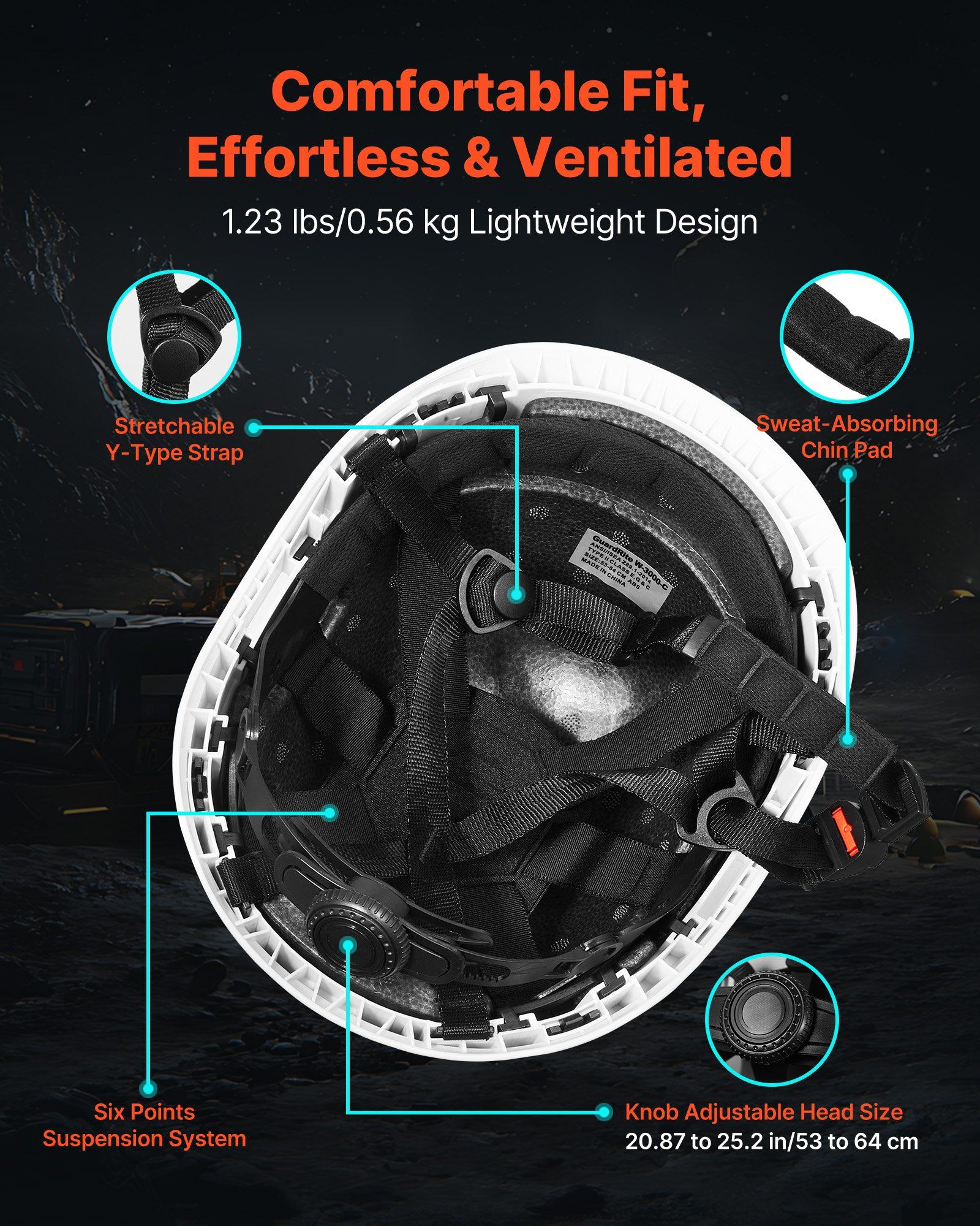 Construction Safety Helmet, ANSI/ISEA Z89.1 Approved ABS Safety Hard Hat with 6-Point Ratchet Suspension, Adjustable Vented Hardhat for Men Women Adults, for Outdoor Indoor Industrial Workwear - Image 4