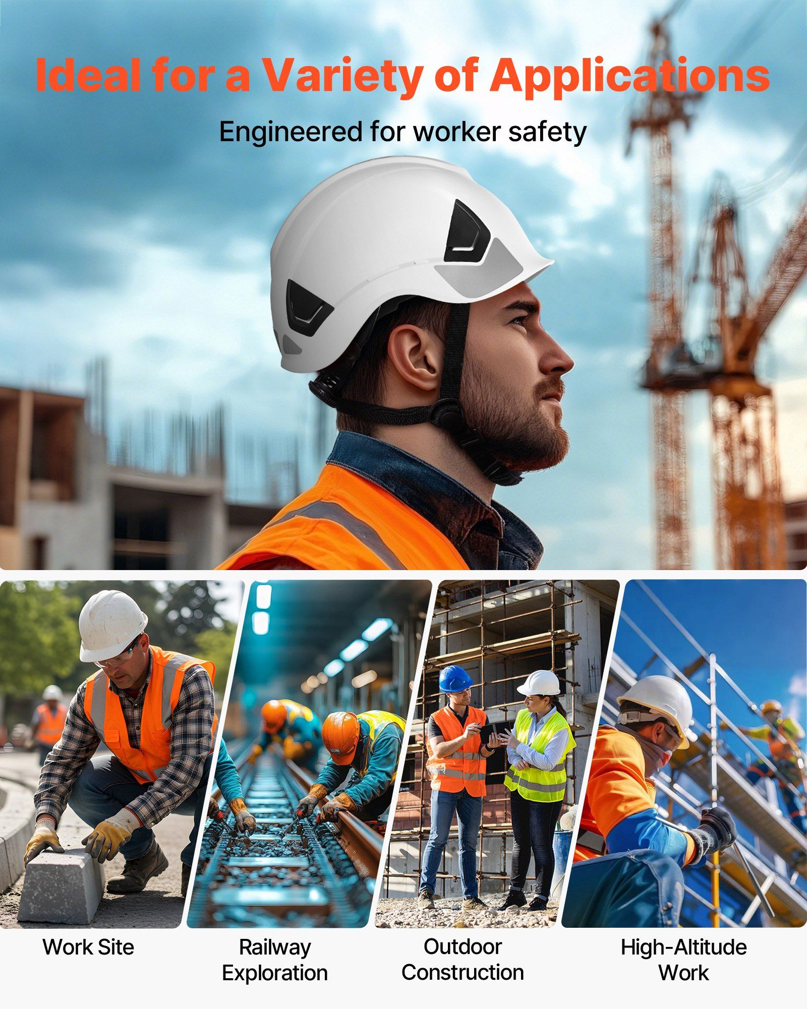 Construction Safety Helmet, ANSI/ISEA Z89.1 Approved ABS Safety Hard Hat with 6-Point Ratchet Suspension, Adjustable Vented Hardhat for Men Women Adults, for Outdoor Indoor Industrial Workwear - Image 6