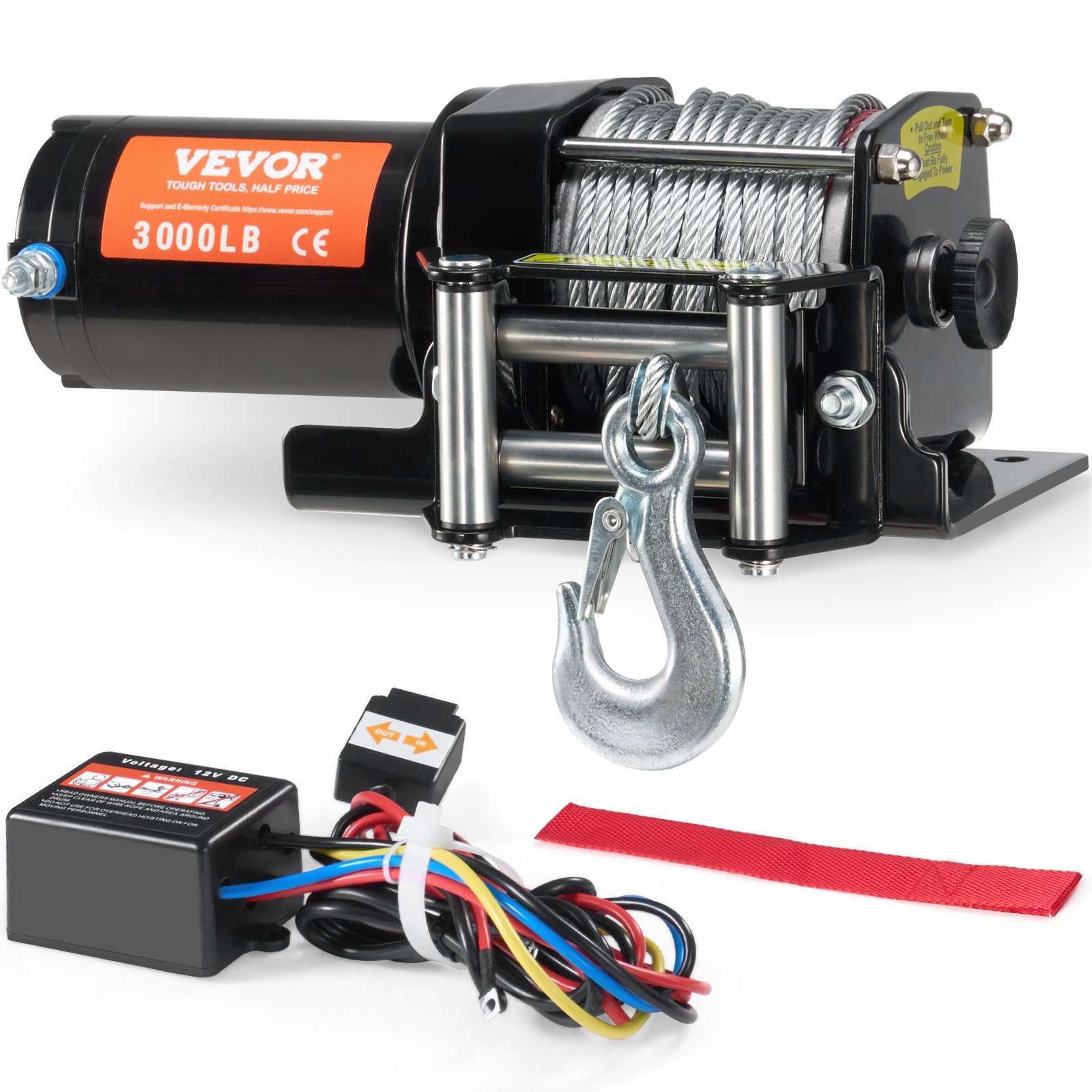 Electric Winch, 1361 kg Line Pull Capacity, 12V DC ATV/UTV Winch with Φ0.5 x 1188.7 cm 7 Strands Steel Cable Roller Fairlead Wired Remote Control, IP55 Waterproof for Towing UTV ATV Off-Road - Image 1