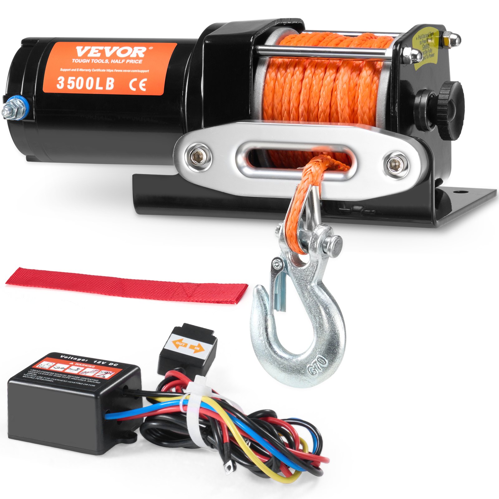Electric Winch, 1588 kg Line Pull Capacity, 12V DC ATV Winch with Φ0.5 x 1188.7 cm 12 Strands Synthetic Rope Aluminum Fairlead Wired Remote Control, IP55 Waterproof for Towing ATV Boat - Image 1