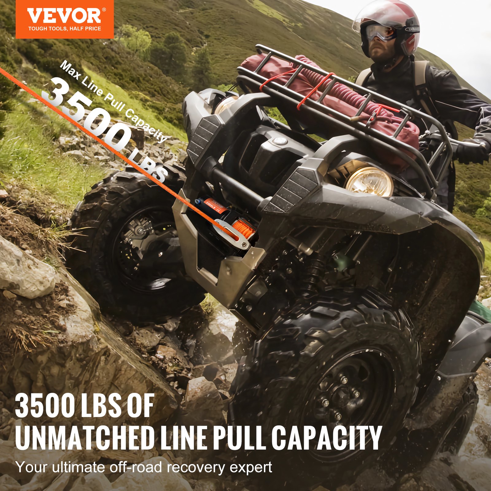Electric Winch, 1588 kg Line Pull Capacity, 12V DC ATV Winch with Φ0.5 x 1188.7 cm 12 Strands Synthetic Rope Aluminum Fairlead Wired Remote Control, IP55 Waterproof for Towing ATV Boat - Image 2