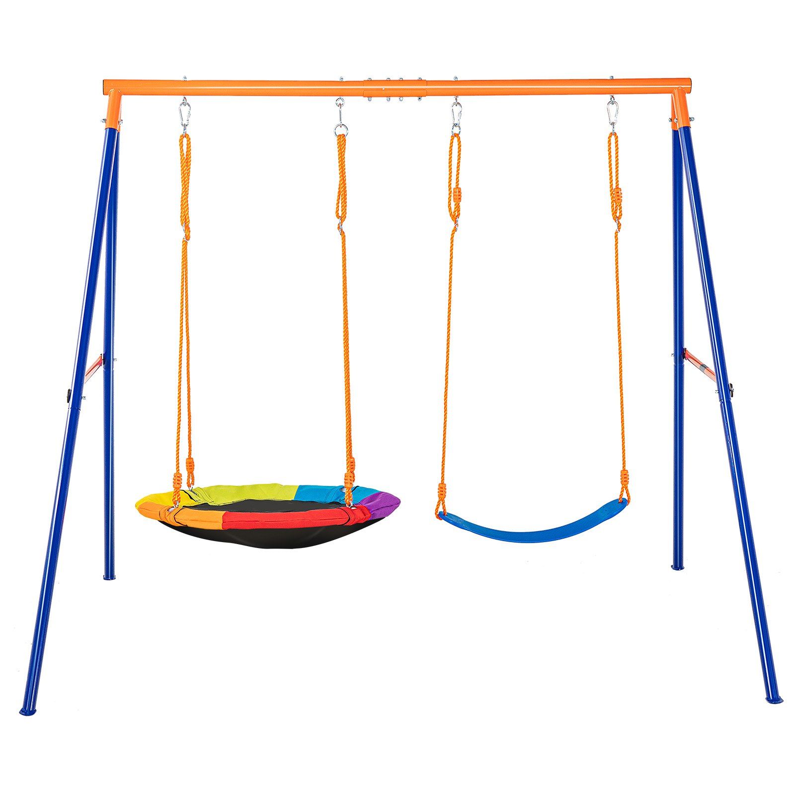 Swing Sets for Backyard, 440lbs Load Capacity Swing Set, with 1 Saucer Swing Seat, 1 Belt Swing Seat, Heavy Duty A-Frame Metal Swing Stand and Adjustable Rope, Swingset Outdoor for Kids - Image 1