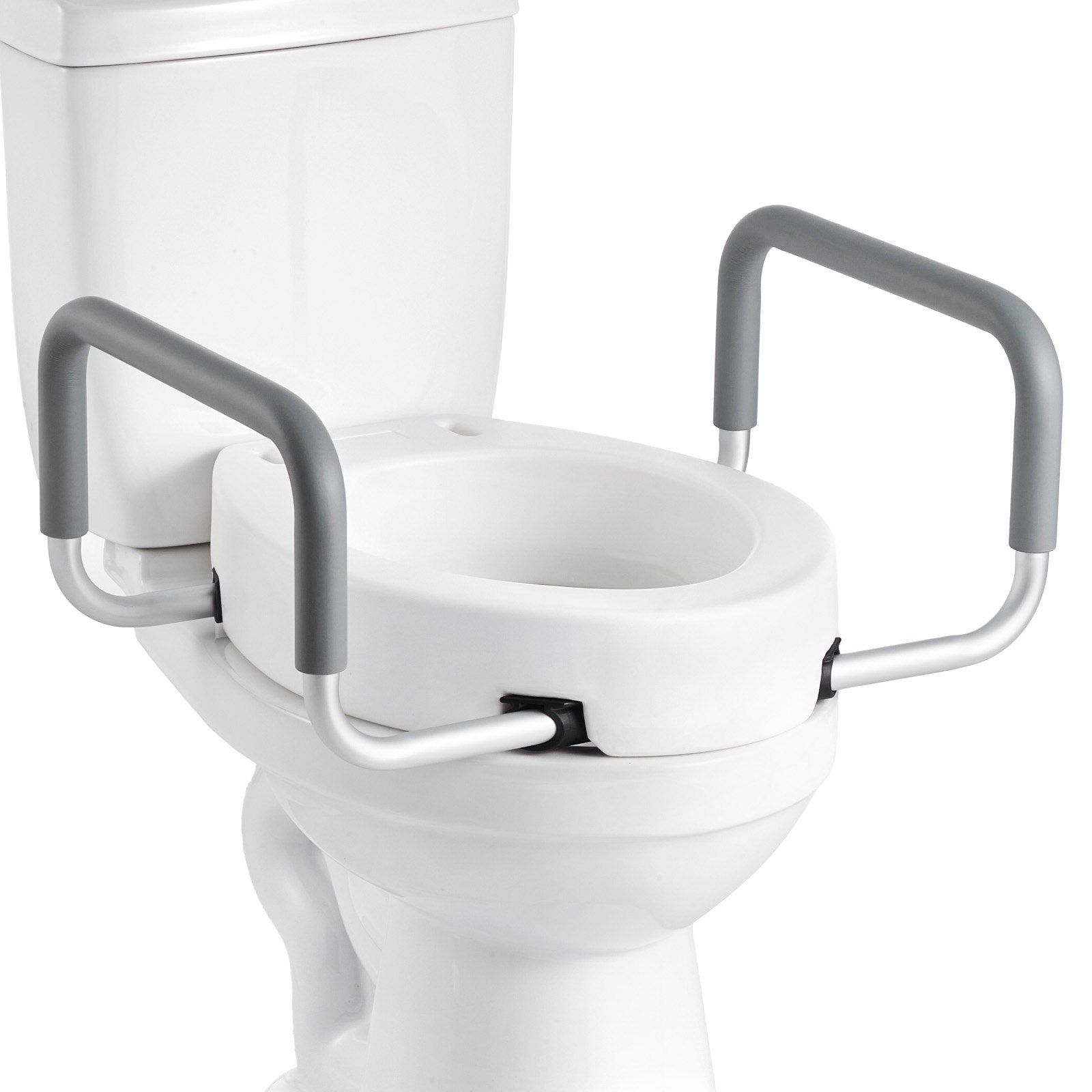 Raised Toilet Seat with Arms, 136.1 kg Load Capacity, 88.9 mm Lift Height, Widened Commode Elevated Toilet Seat Riser with Padded Handles for Seniors, Elderly, Handicap, Disabled, and Adults - Image 1