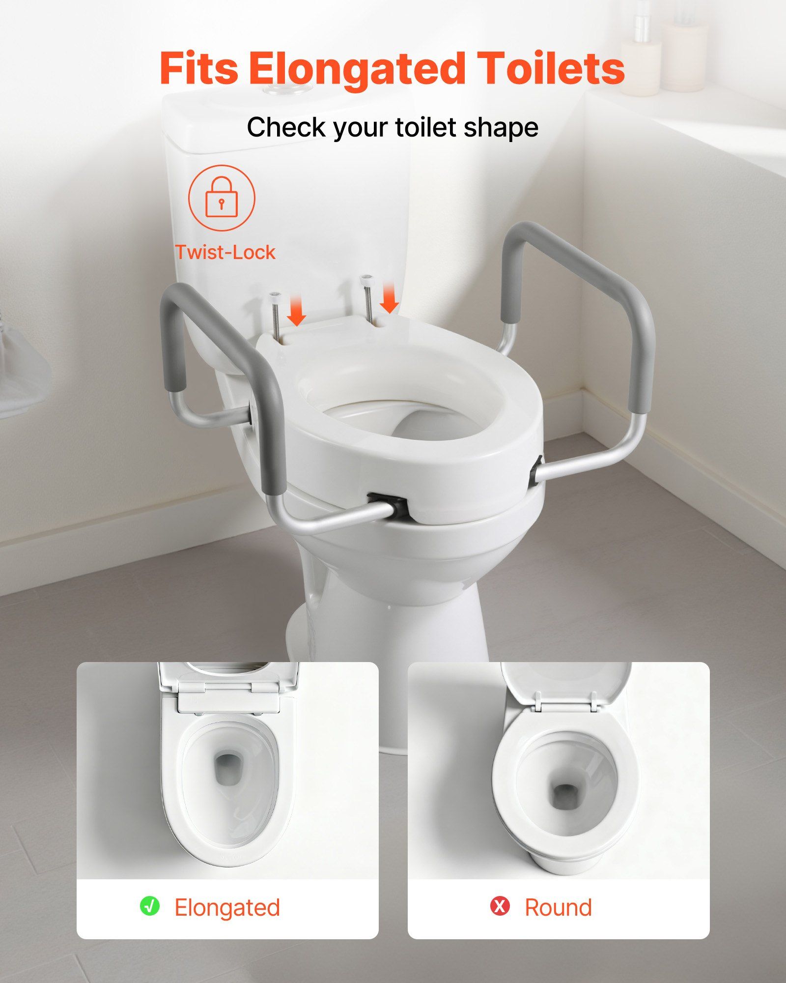 Raised Toilet Seat with Arms, 136.1 kg Load Capacity, 88.9 mm Lift Height, Widened Commode Elevated Toilet Seat Riser with Padded Handles for Seniors, Elderly, Handicap, Disabled, and Adults - Image 3