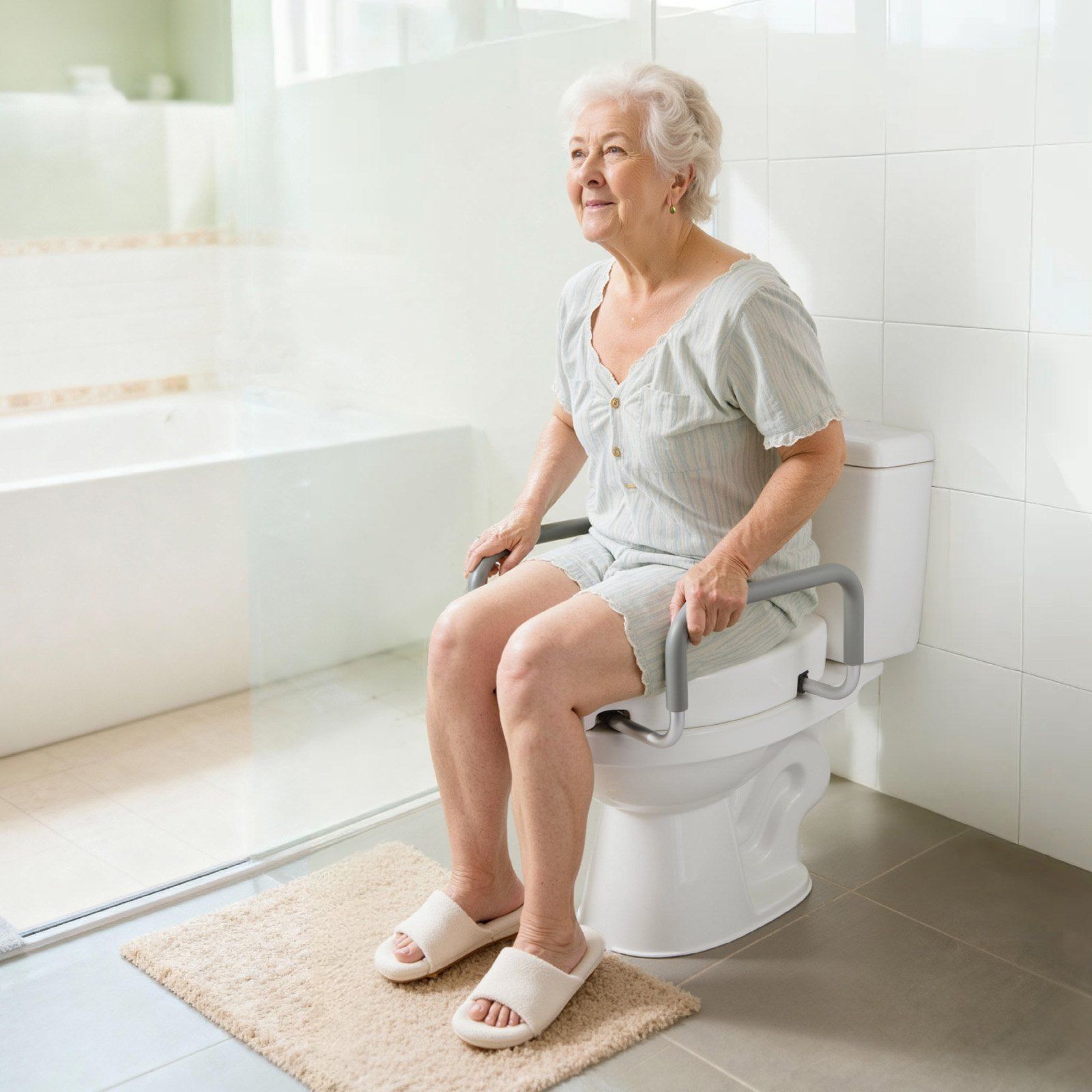 Raised Toilet Seat with Arms, 136.1 kg Load Capacity, 88.9 mm Lift Height, Widened Commode Elevated Toilet Seat Riser with Padded Handles for Seniors, Elderly, Handicap, Disabled, and Adults - Image 8