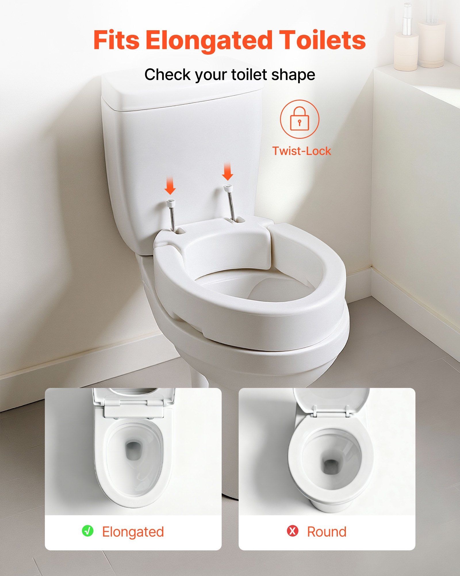 Raised Toilet Seat, 136.1 kg Load Capacity, 88.9 mm Lift Height, Commode Elevated Toilet Seat Riser with Enlarged Opening for Seniors, Elderly, Handicap, Disabled, Adults, Fits Elongated Bowl - Image 3