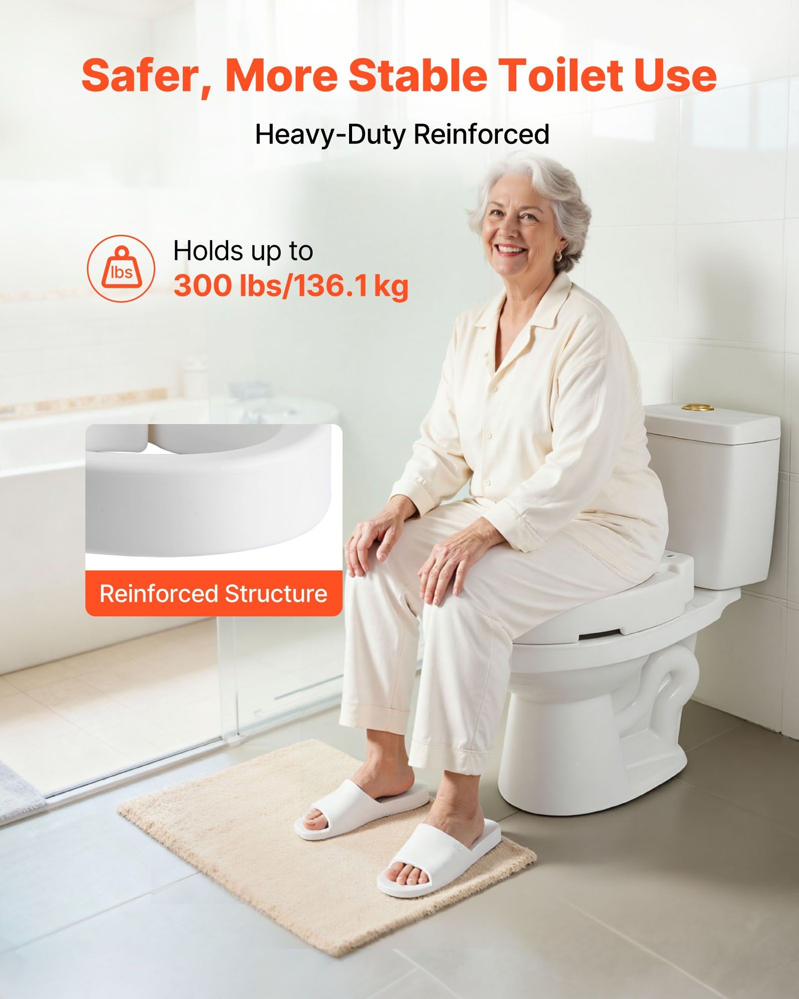 Raised Toilet Seat, 136.1 kg Load Capacity, 88.9 mm Lift Height, Commode Elevated Toilet Seat Riser with Enlarged Opening for Seniors, Elderly, Handicap, Disabled, Adults, Fits Elongated Bowl - Image 4