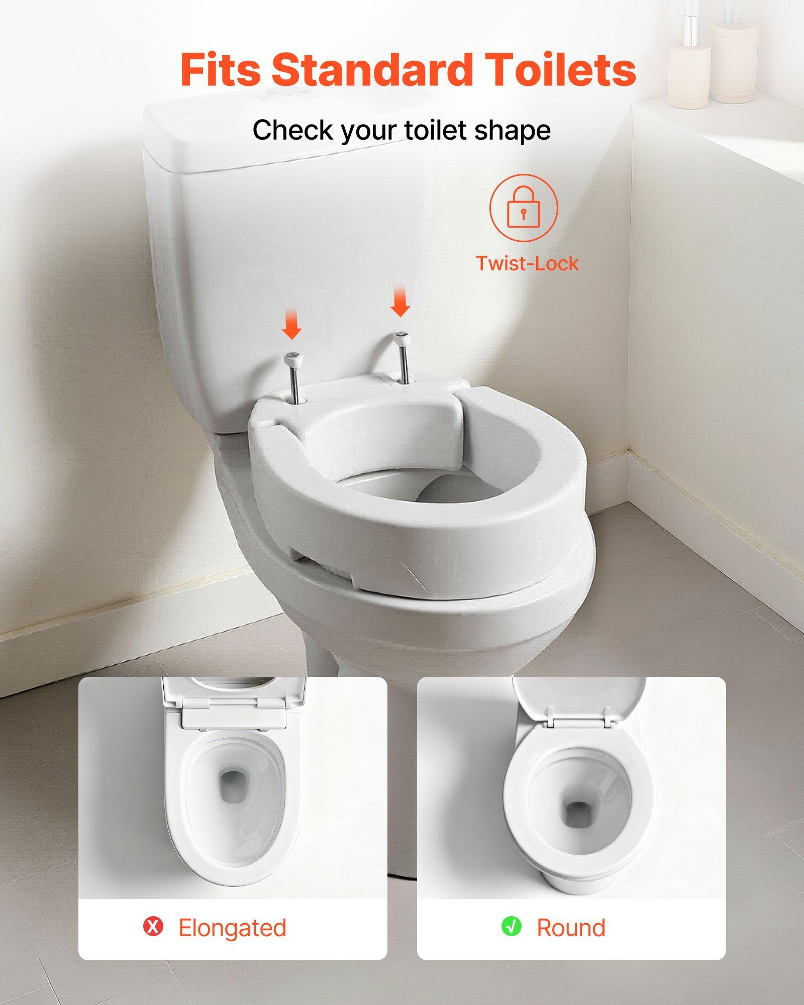 Raised Toilet Seat, 136.1 kg Load Capacity, 88.9 mm Lift Height, Commode Elevated Toilet Seat Riser with Enlarged Opening for Seniors, Elderly, Handicap, Disabled, and Adults, Fits Round Bowl - Image 3