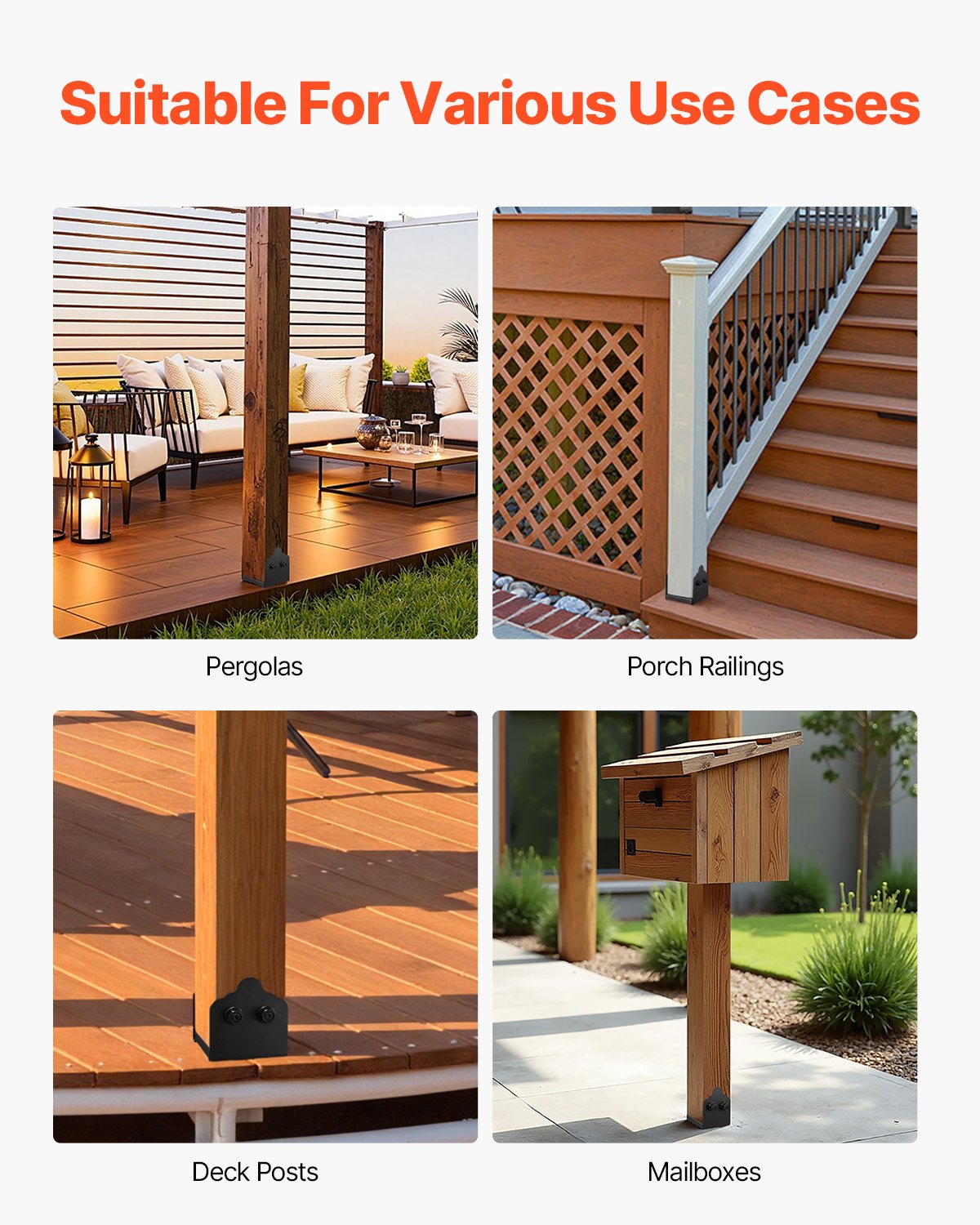 6x6 Post Base 2 Pcs, Inner Size 5.9x5.55 inch / 150x141 mm Post Brackets, Heavy Duty Carbon Steel Decking Posts, Wood Posts Brackets for Pavilion Deck Railing Support Deck Base Plate, Black - Image 6