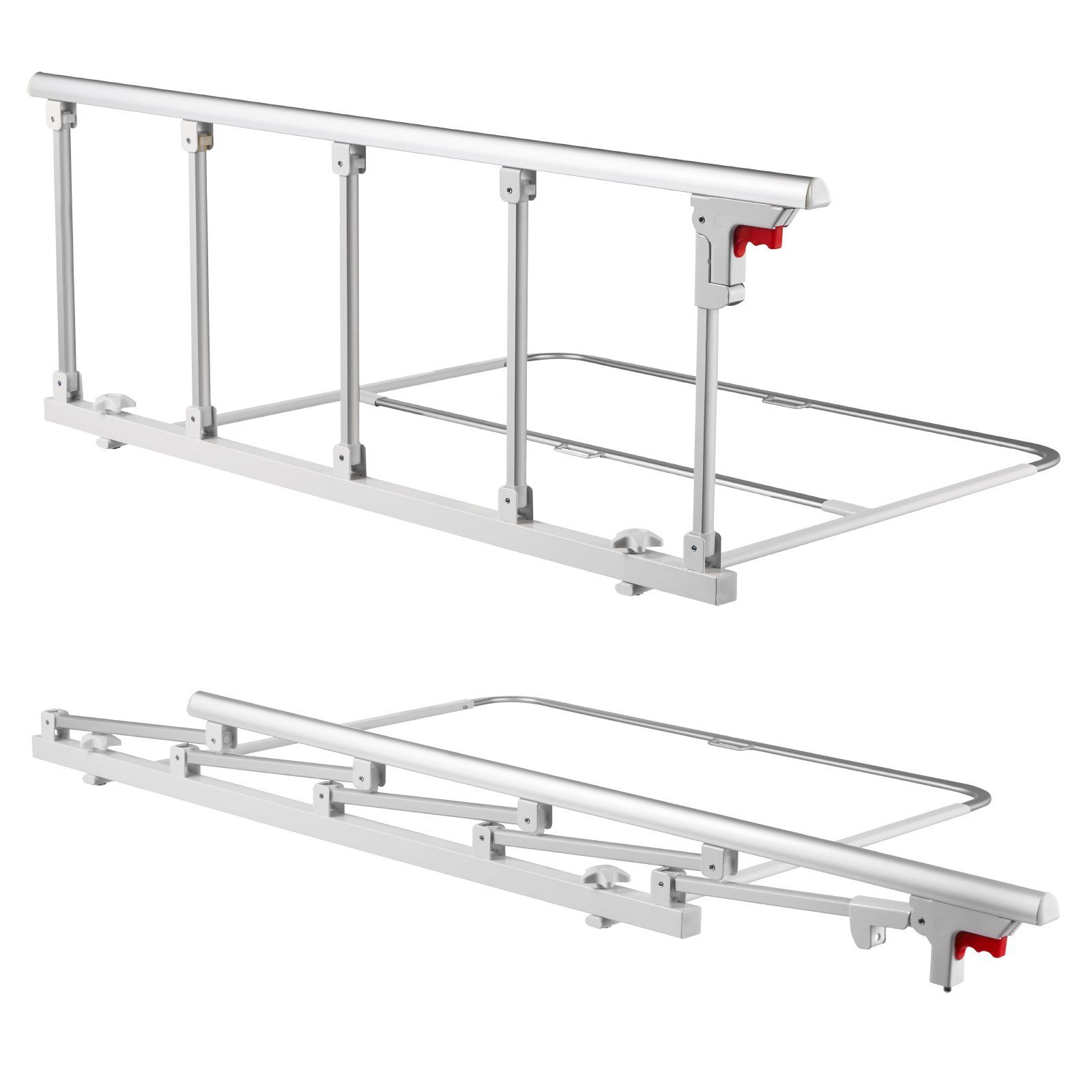 Foldable Bed Rail for Elderly, 122 cm Bedside Assist Rail with Fixing Strap, Adjustable Height Pipe Bedside Cane, High-Strength Metal Senior Bed Bar, Hand Guard Grab Fits King, Queen, Full, Twin - Image 1