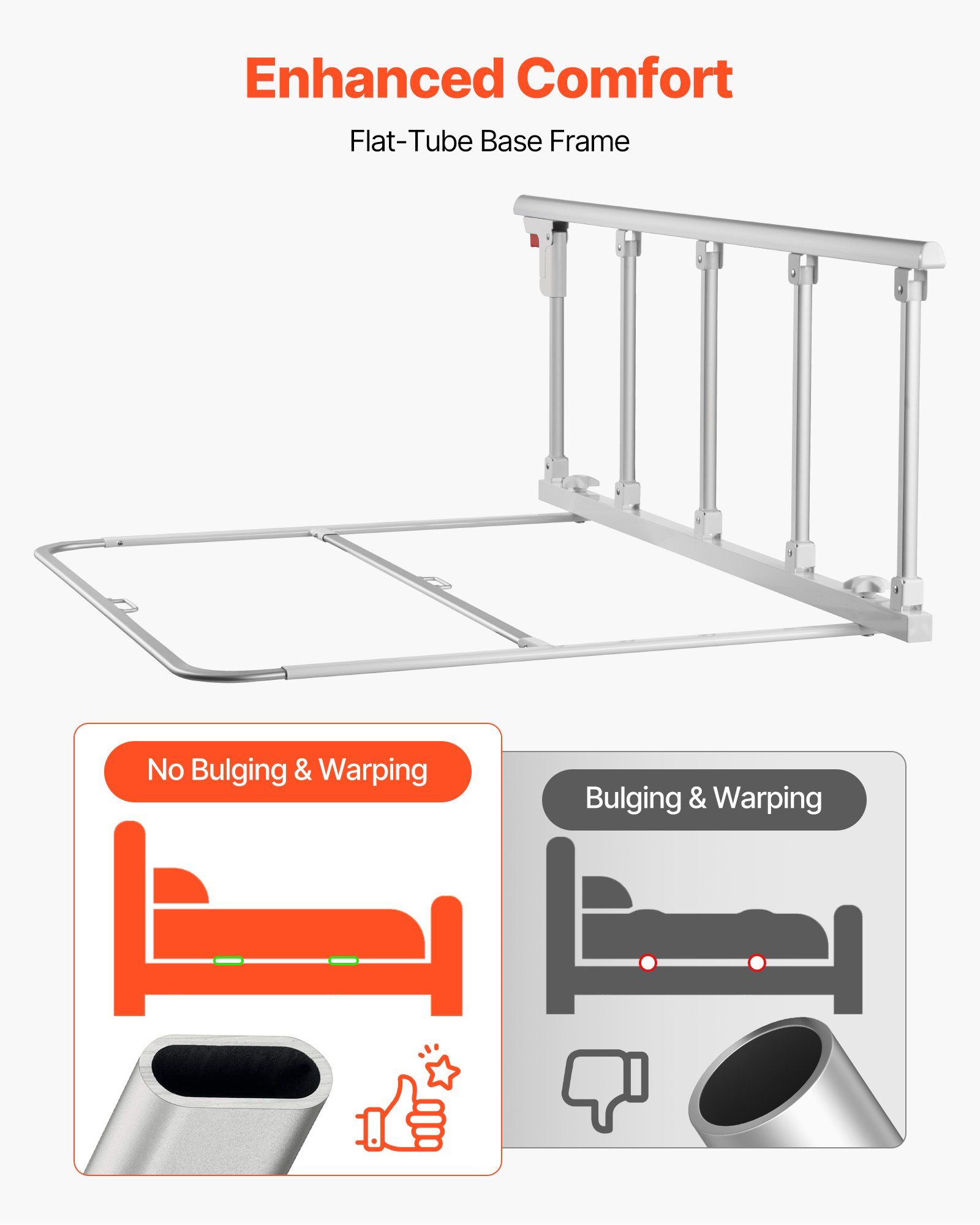 Foldable Bed Rail for Elderly, 122 cm Bedside Assist Rail with Fixing Strap, Adjustable Height Pipe Bedside Cane, High-Strength Metal Senior Bed Bar, Hand Guard Grab Fits King, Queen, Full, Twin - Image 4