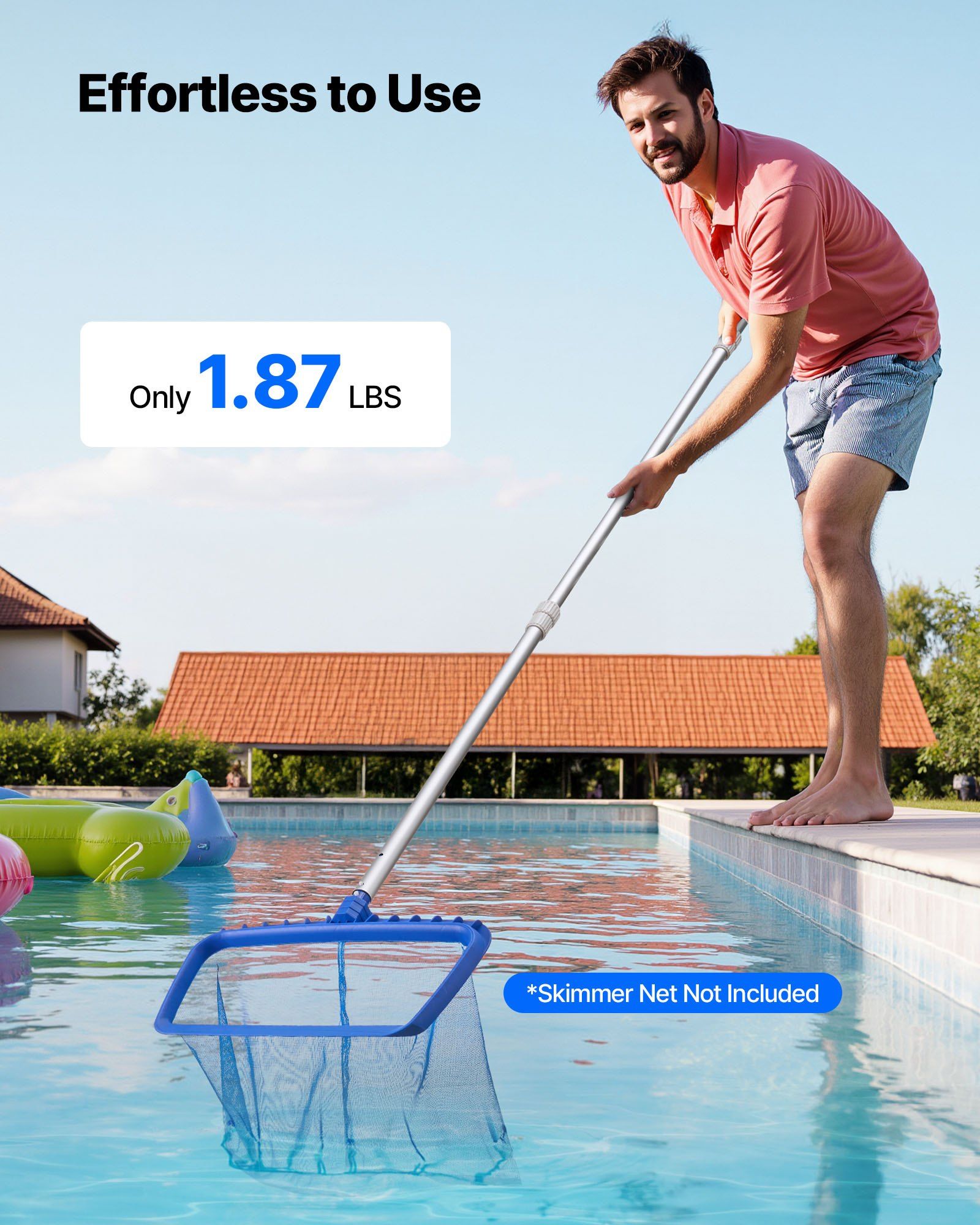 Pool Pole, 1 to 3.66 m Telescoping Swimming Pool Cleaning Poles, Professional Adjustable Telescopic Pole with Extension Pole, Heavy Duty Cleaner Stick for Skimmer Net, Rake, Brush, Vacuum Head - Image 6
