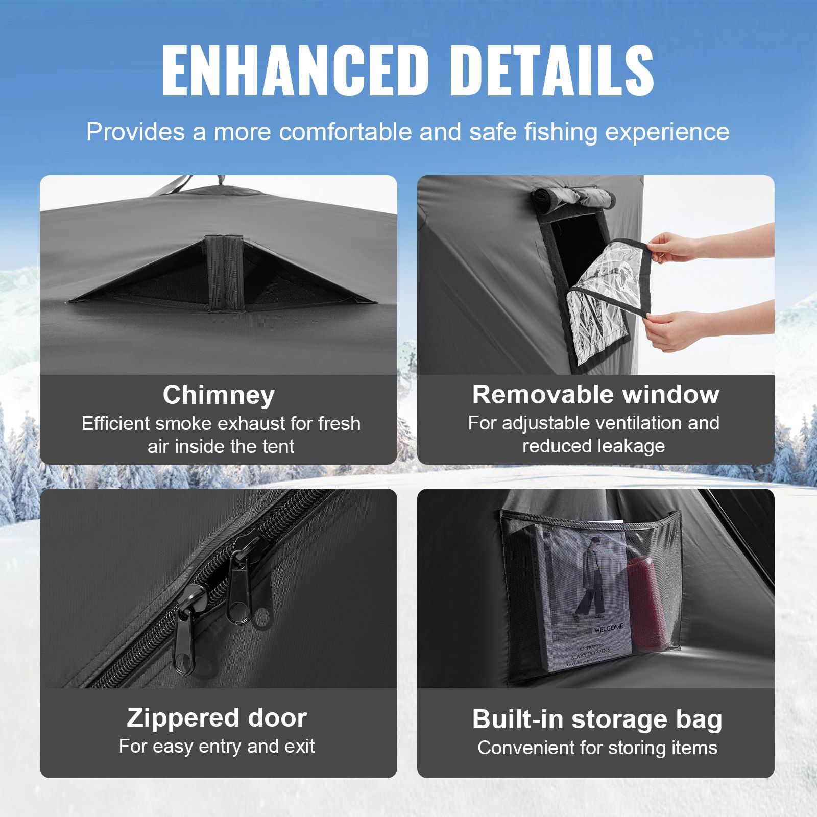Portable Ice Shelter, 6-8 Person Pop-Up Ice Fishing Tent, 70 Square Feet Fishable Area, Ice Shanty for Winter Fishing, Waterproof Oxford Ice Cube with Anchors/Ropes/Carrying Bag, 142