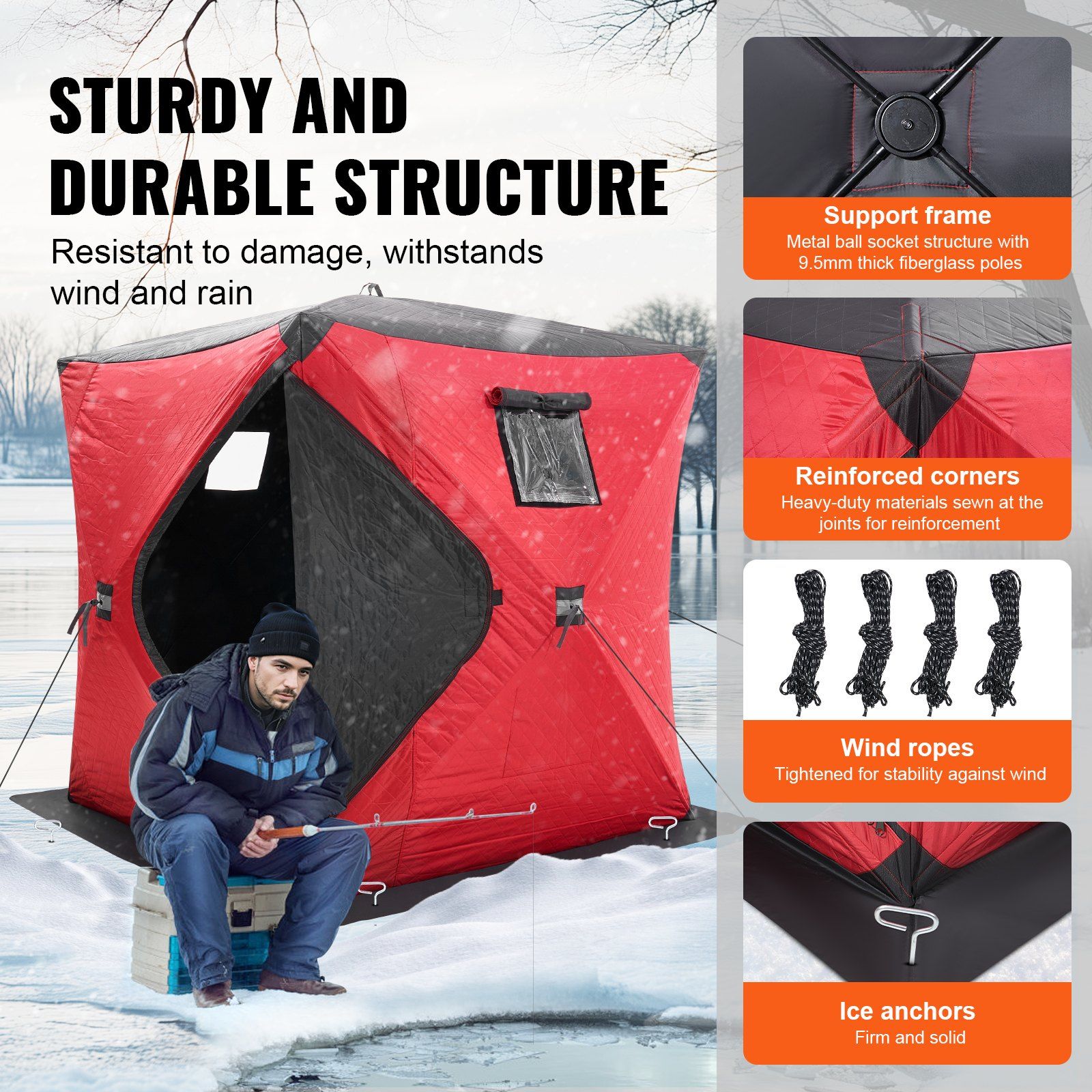 Portable Ice Shelter, 3-4 Person Insulated Pop-Up Ice Fishing Tent, 35 Square Feet Fishable Area, Thermal Ice Shanty for Winter Fishing, Ice Cube with Anchors, Ropes, Carrying Bag, 71