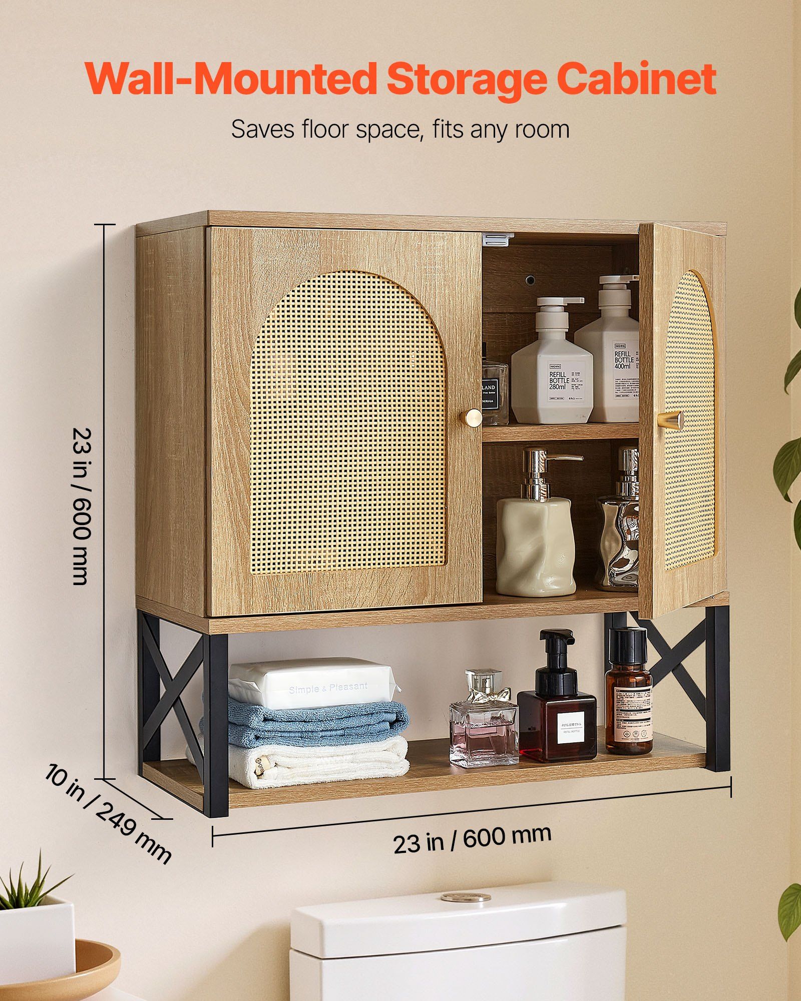 Bathroom Wall Cabinet, with 2 Doors and Adjustable Shelf, Over the Toilet Storage Medicine Cabinet Wall Mounted, Hanging Organizer with Shelves & Open Partition for Laundry Room Kitchen Restroom - Image 2