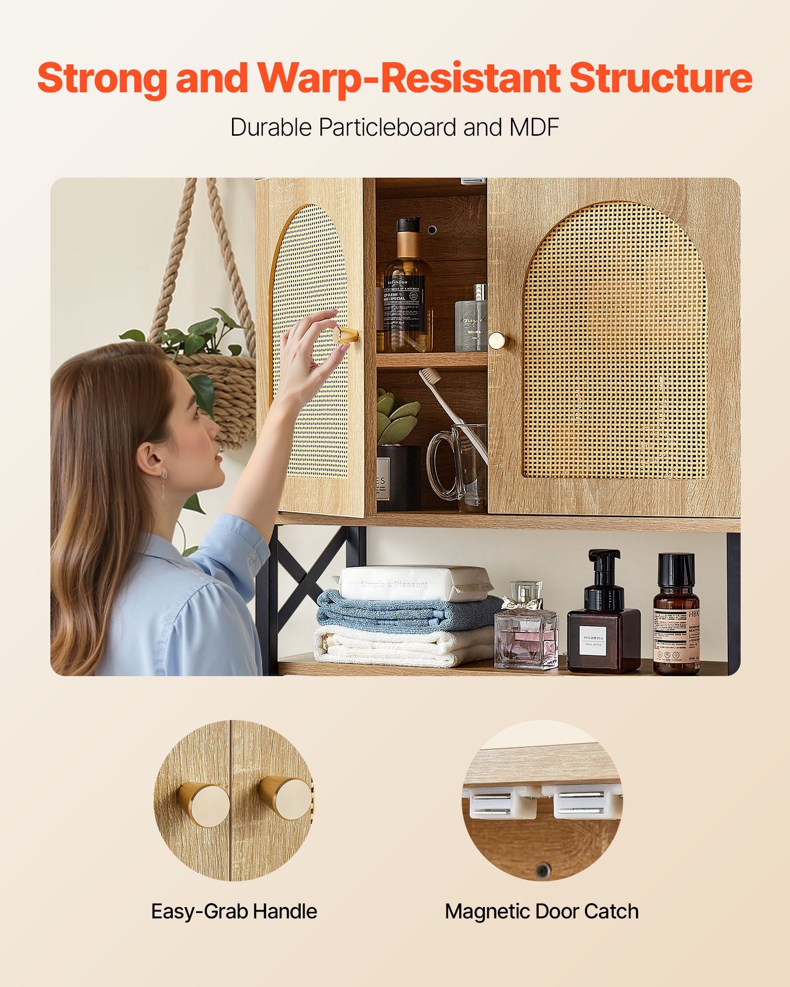 Bathroom Wall Cabinet, with 2 Doors and Adjustable Shelf, Over the Toilet Storage Medicine Cabinet Wall Mounted, Hanging Organizer with Shelves & Open Partition for Laundry Room Kitchen Restroom - Image 5