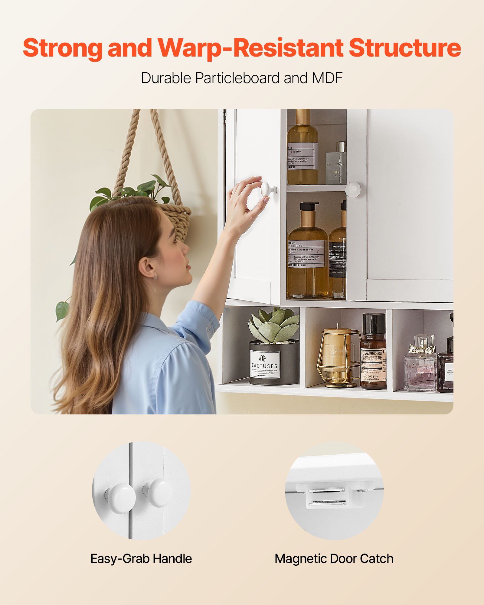 Bathroom Wall Cabinet, 2 Doors & Adjustable Shelf, Over the Toilet Storage Medicine Cabinet Wall Mounted, Hanging Organizer with Shelves & Open Partition for Laundry Room Kitchen Restroom, White - Image 5