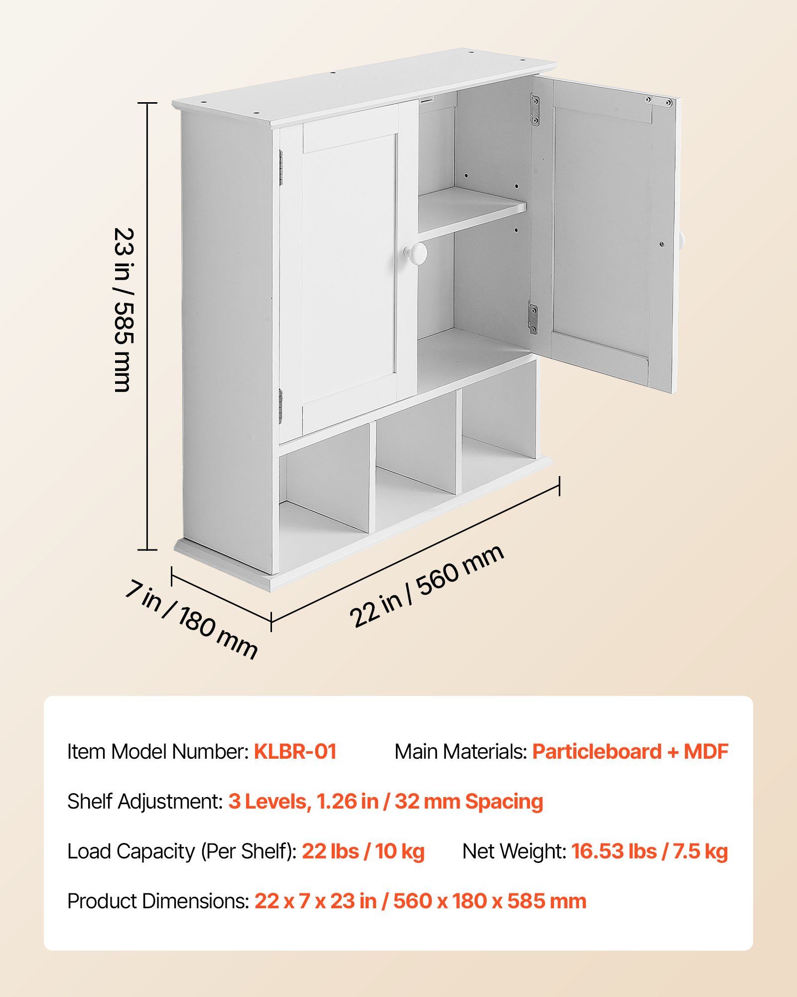 Bathroom Wall Cabinet, 2 Doors & Adjustable Shelf, Over the Toilet Storage Medicine Cabinet Wall Mounted, Hanging Organizer with Shelves & Open Partition for Laundry Room Kitchen Restroom, White - Image 7