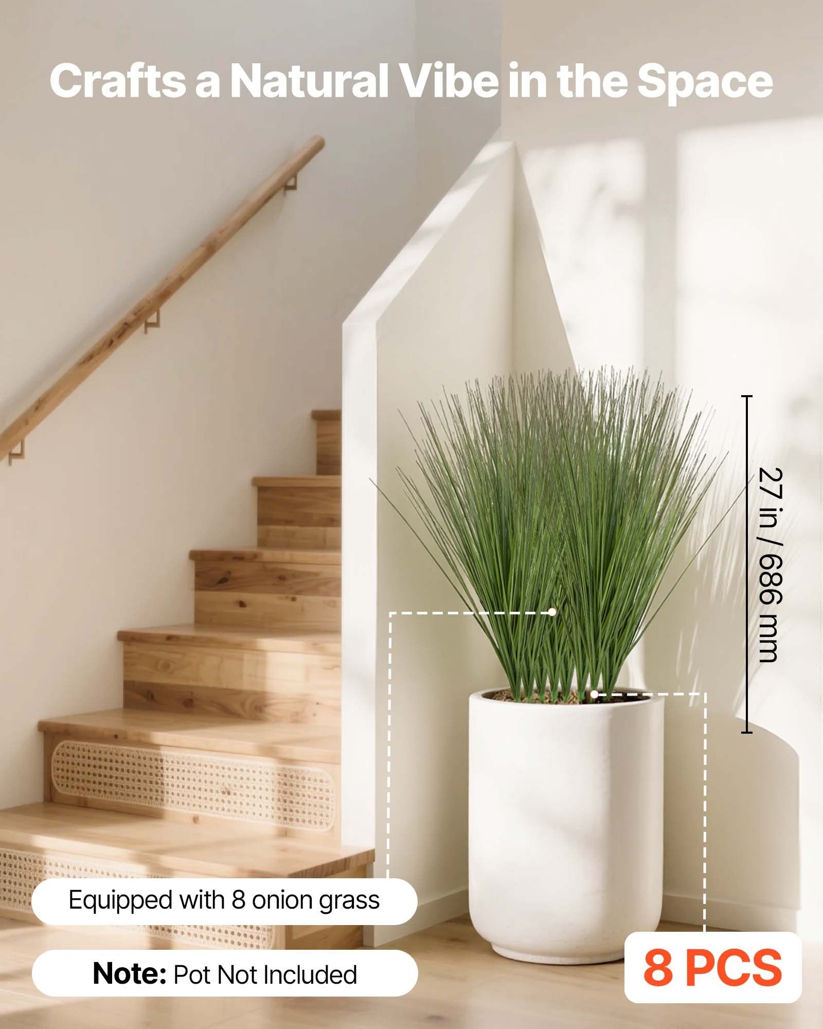 Artificial Grass Plant, 686mm Faux Onion Grass Fake Greenery Shrubs Plant, Premium PVC for Indoor Outdoor House Home Garden Office Room Décor, Housewarming, 8 Pack Green - Image 2