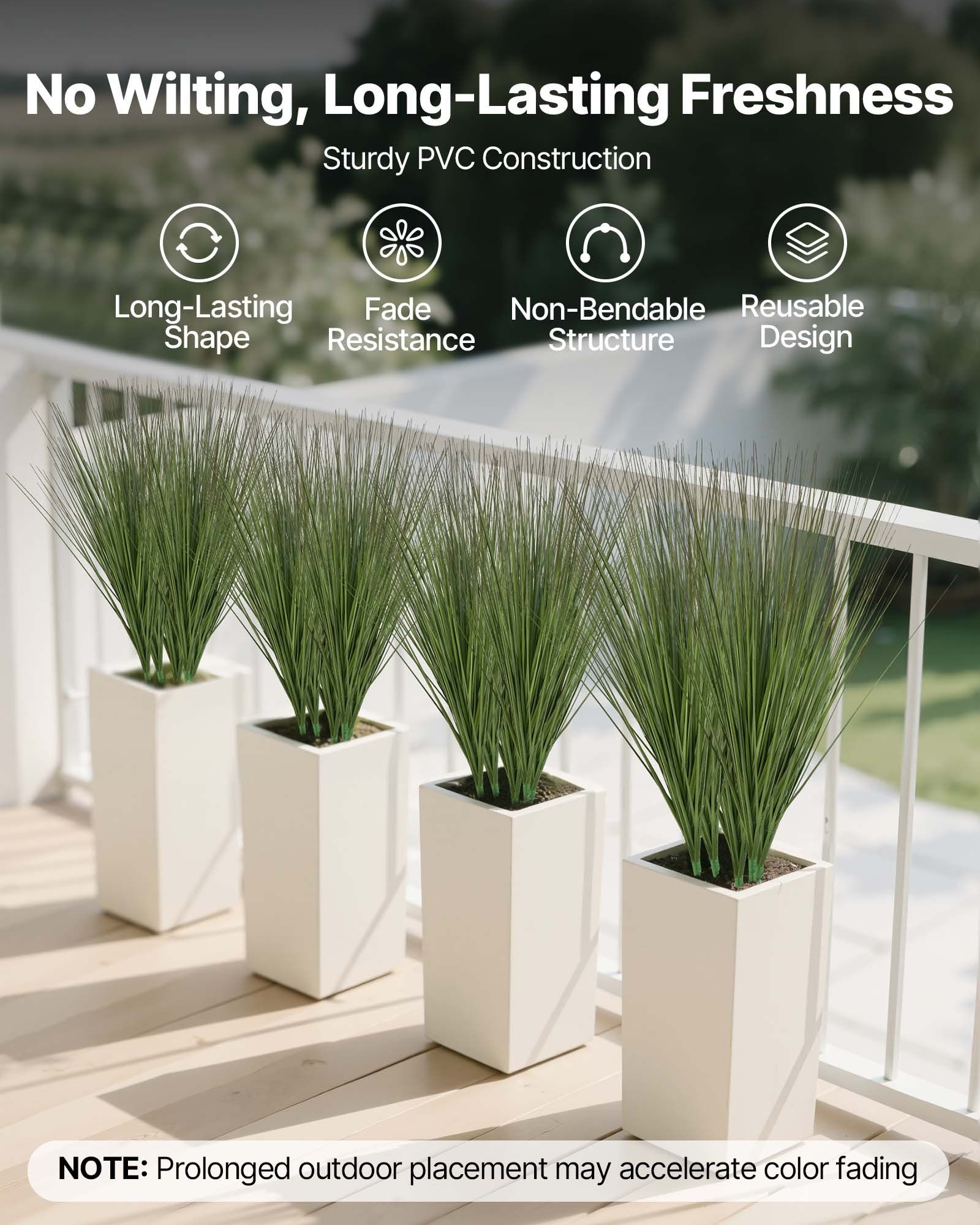 Artificial Grass Plant, 686mm Faux Onion Grass Fake Greenery Shrubs Plant, Premium PVC for Indoor Outdoor House Home Garden Office Room Décor, Housewarming, 8 Pack Green - Image 4